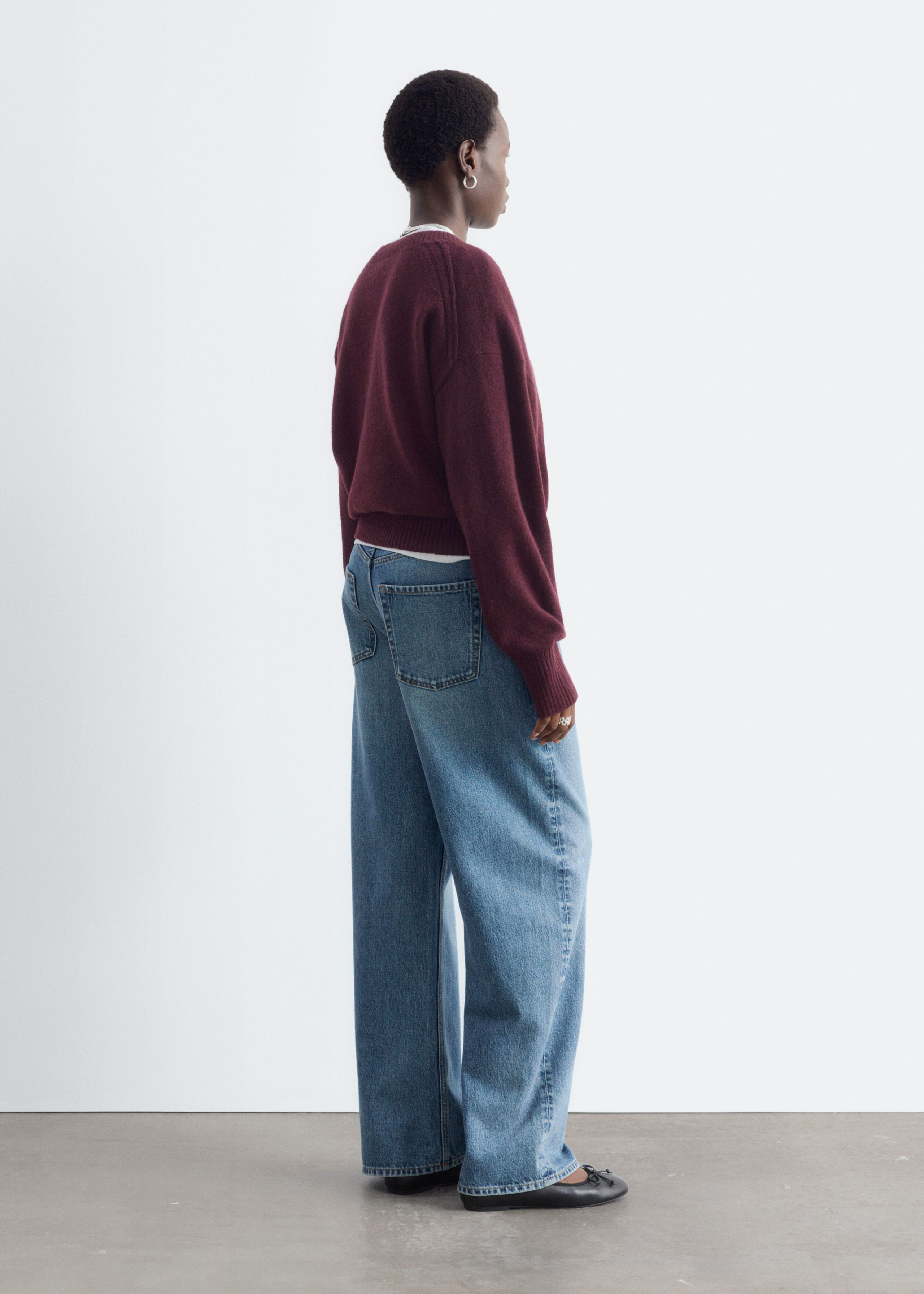 Wool-Cotton V-Neck Jumper - Grey - Lookbook
