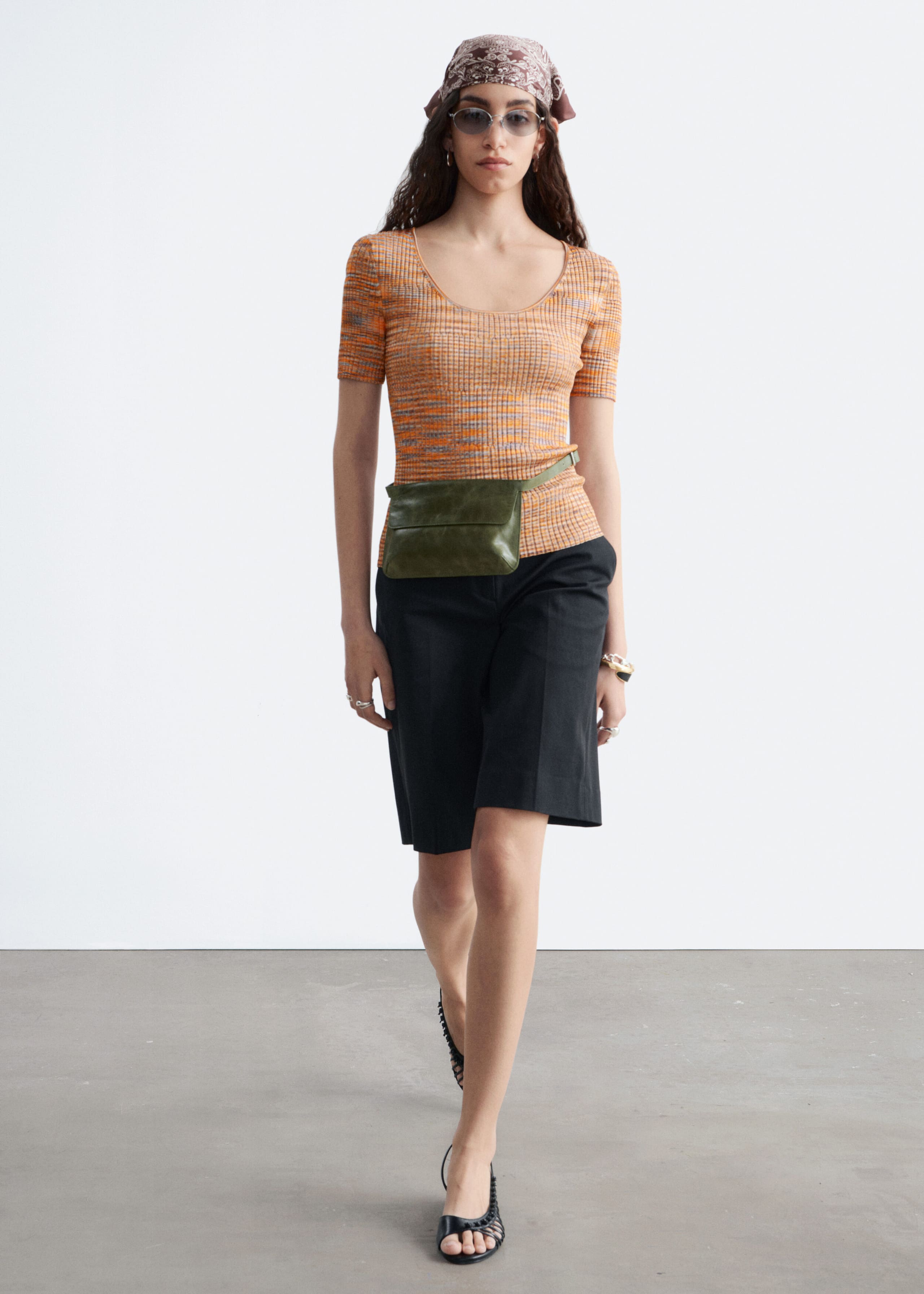 Ribbed Scoop Neck Top - Golden Brown Melange - Lookbook