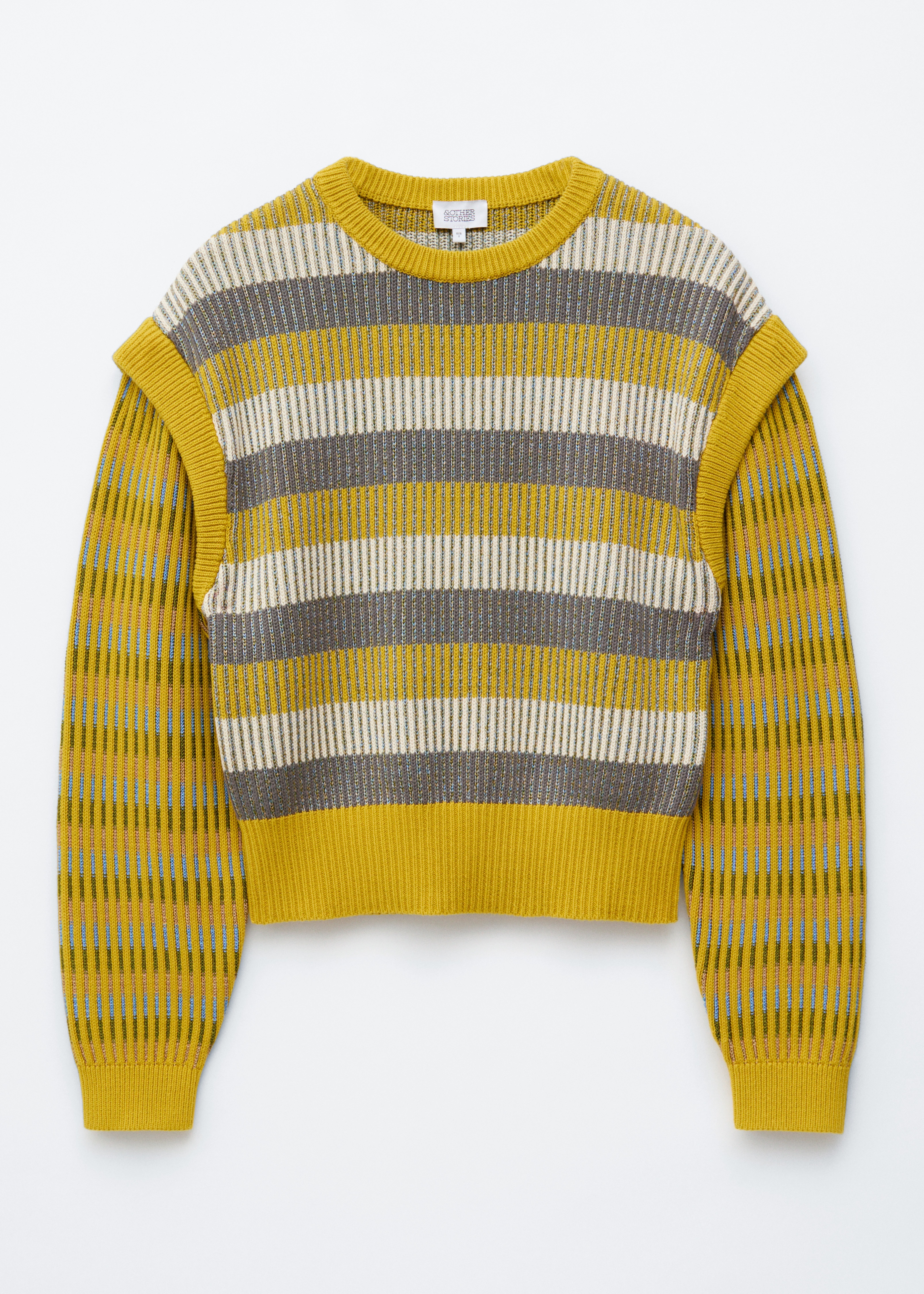 Jersey de punto con paneles de rayas - Amarillo/Rayas grises/Beige/Multirrayas