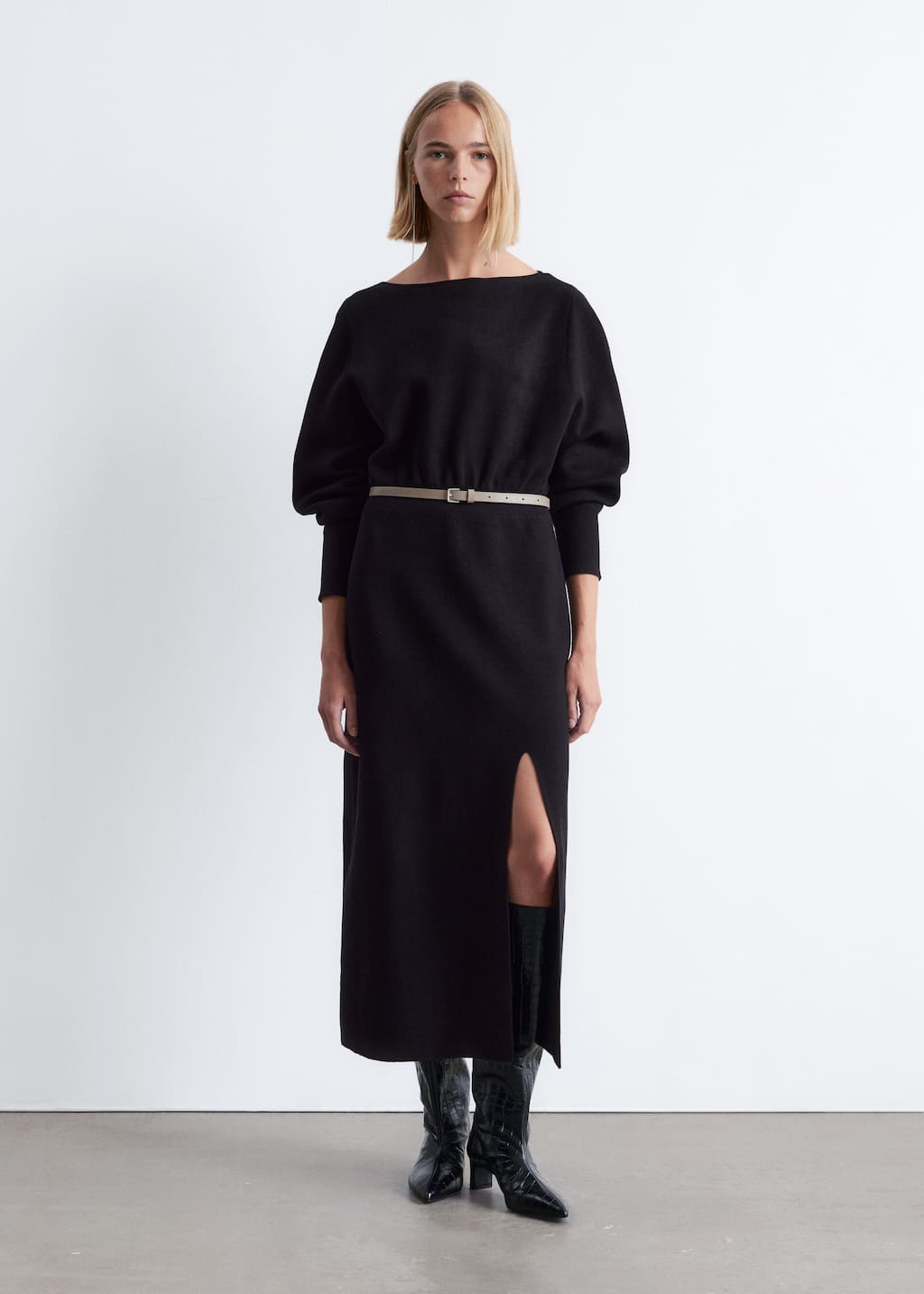 Vestido midi con aberturas - Negro - Lookbook
