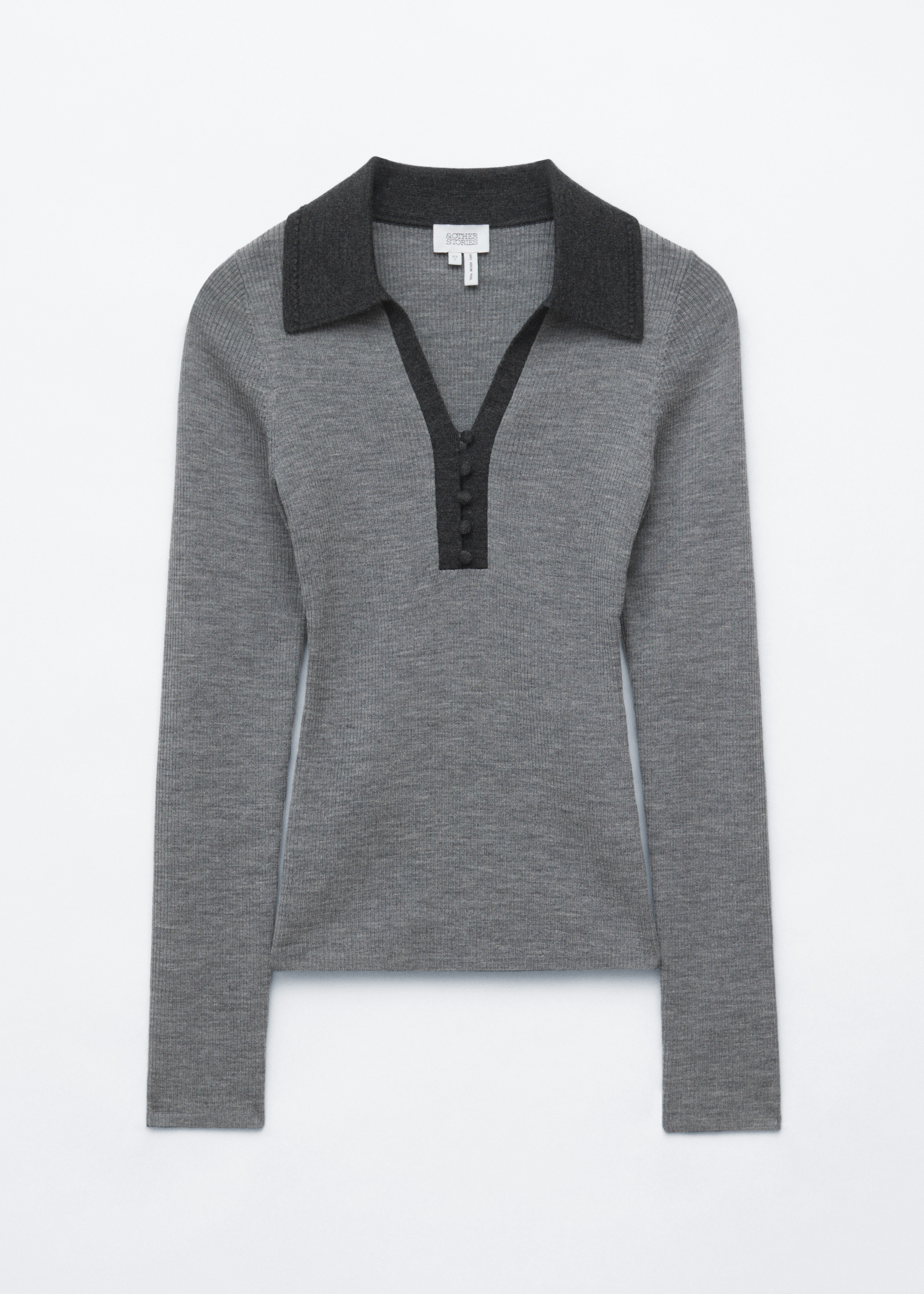 Maglia in lana con bottoni - Grigio/Marrone scuro/Crema