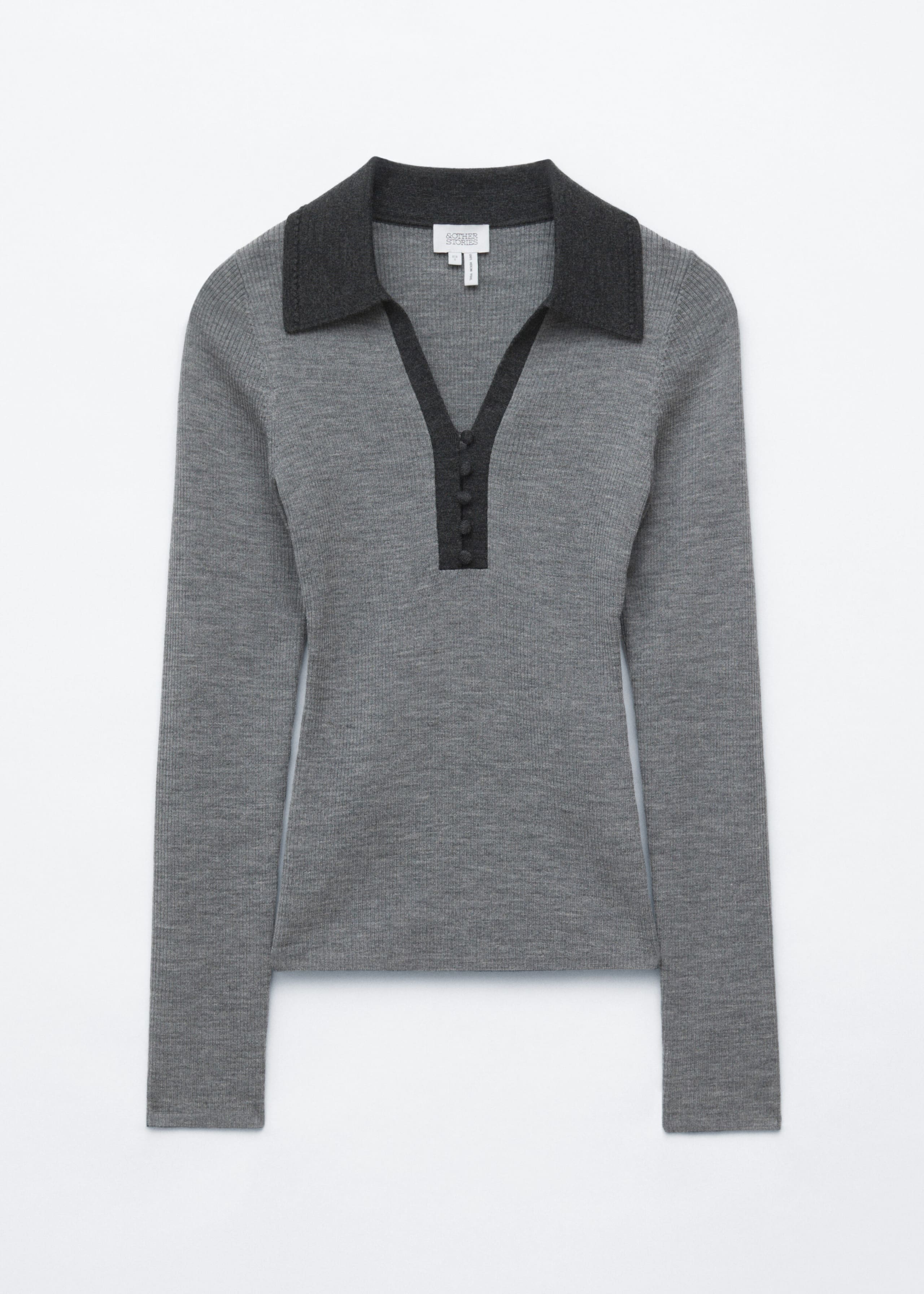 Button-Detail Wool Top - Grey - Still Life