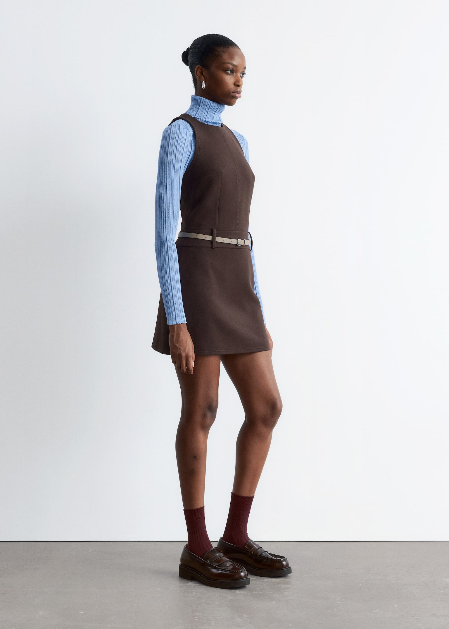 Sleeveless A-Line Mini Dress - Dark Brown - 6