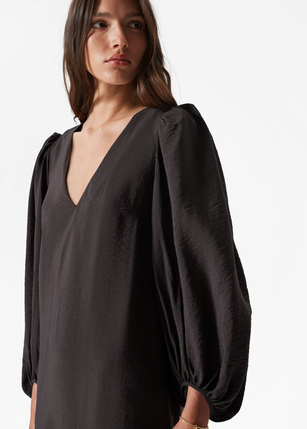 Image of Puff-Sleeve V-Neck Midi Dress
