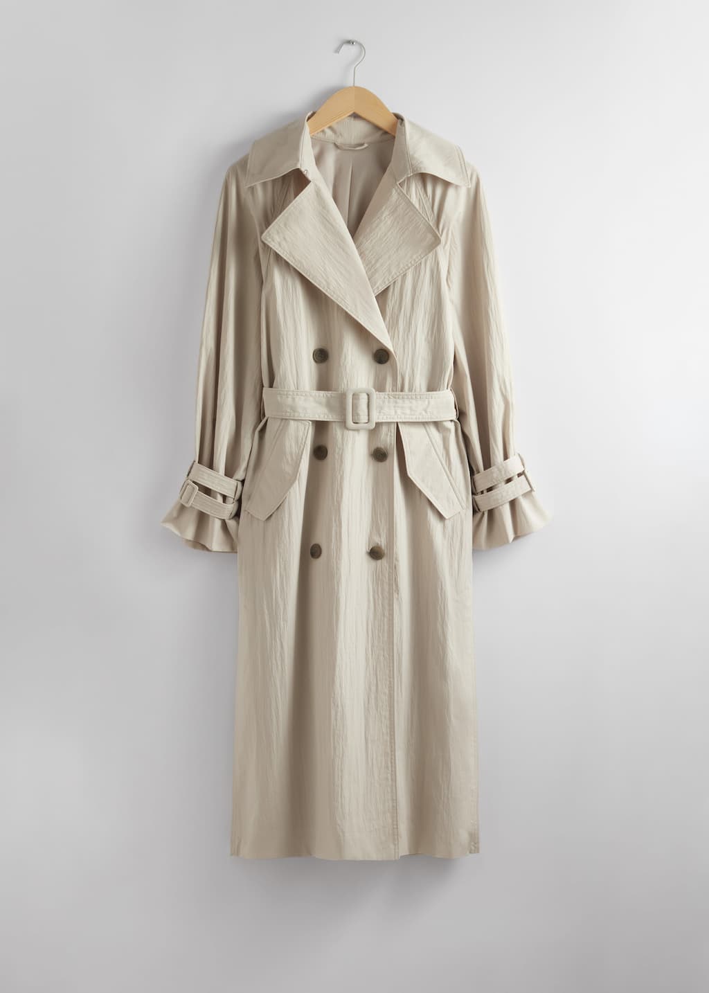 Crinkle-Effect Trench Coat - Beige - Still Life