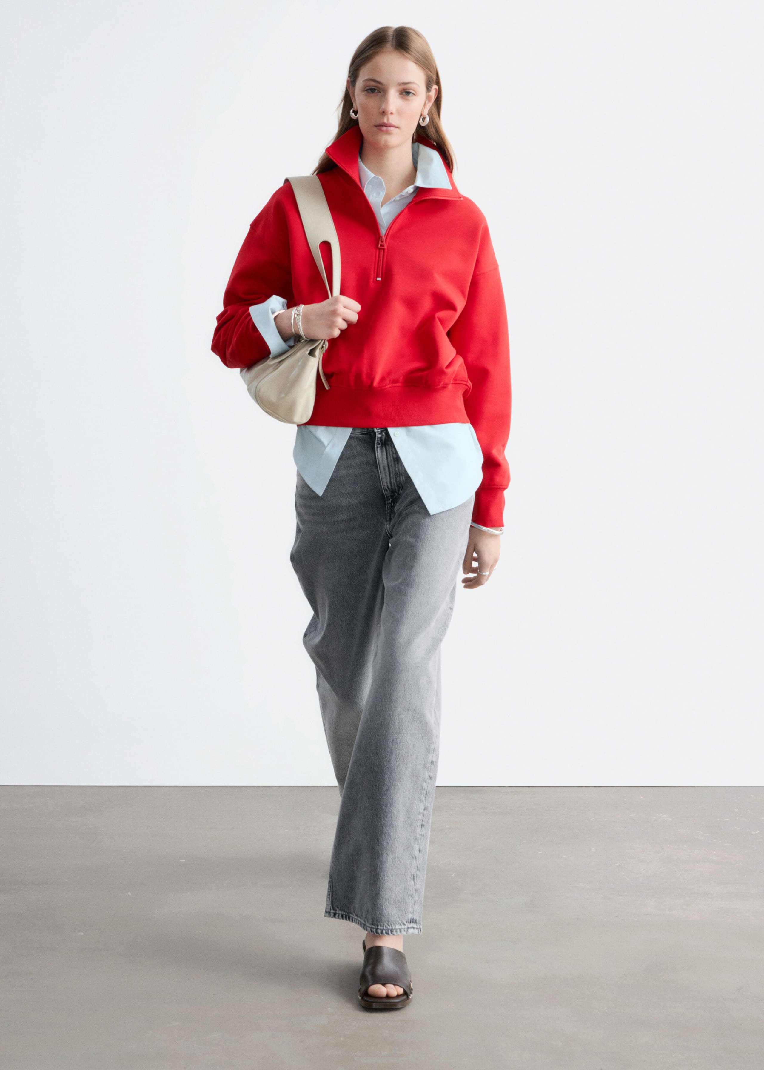 Image of Funnel-Neck Zip-Up Sweatshirt