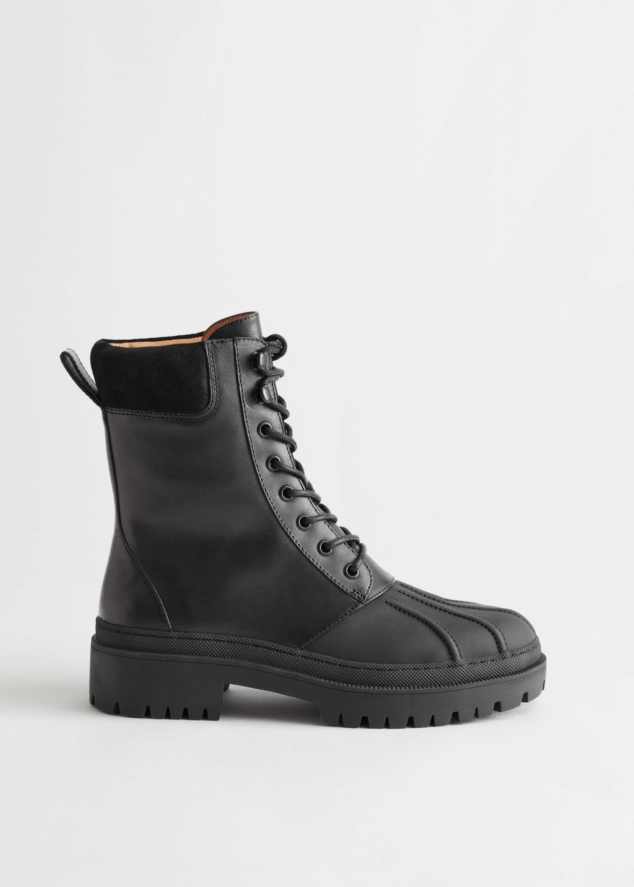 Chunky Leather Combat Boots - Black - Still Life