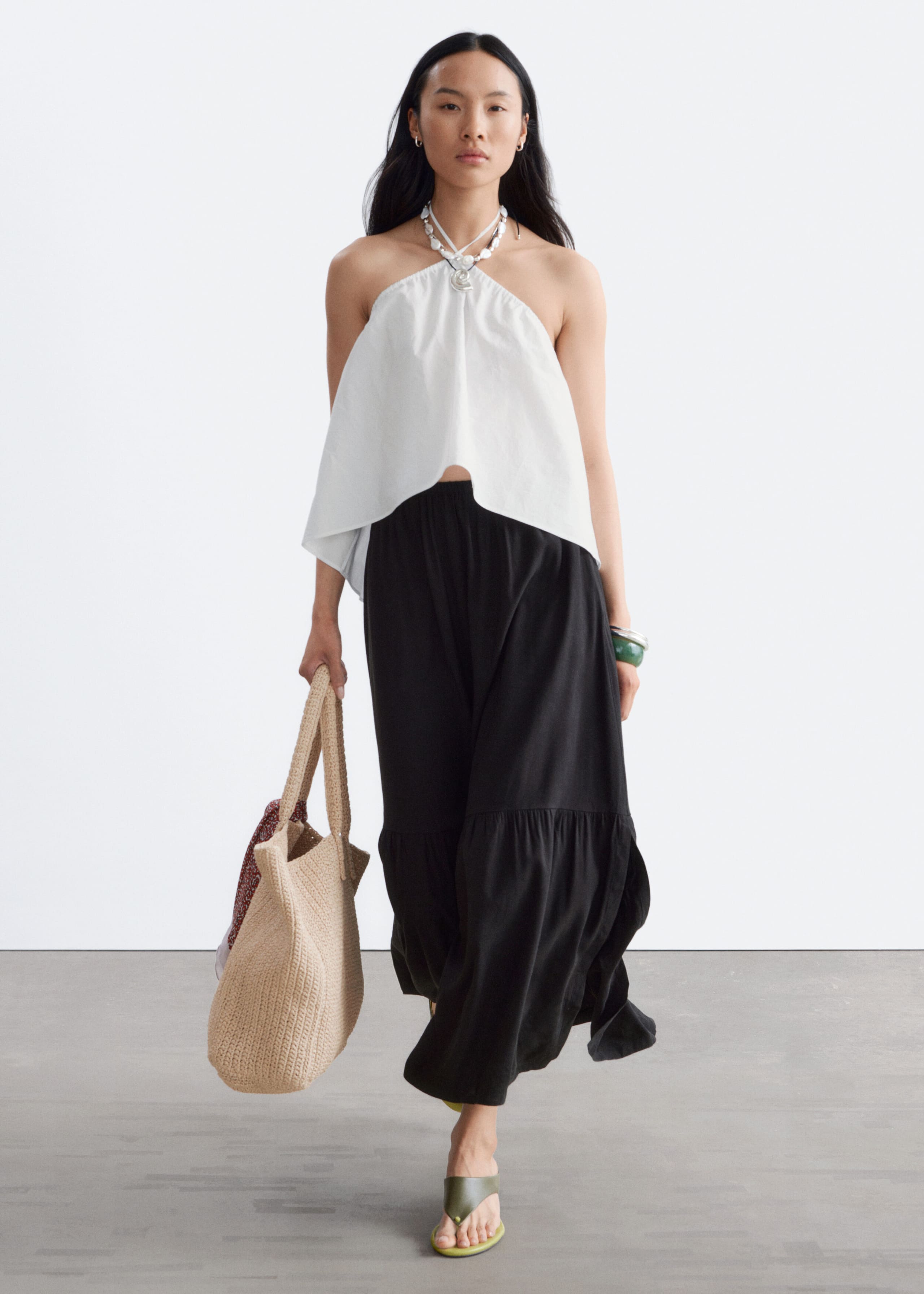 Tiered Midi Skirt - Black - Lookbook