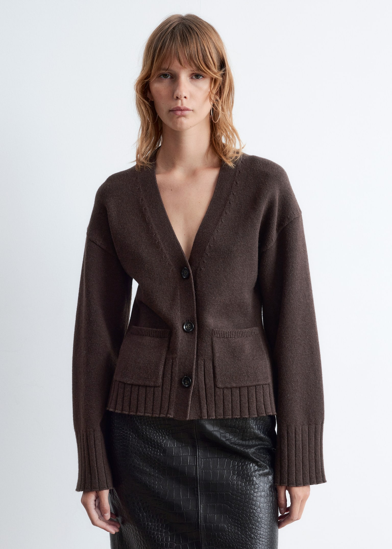 Tapered Knit Cardigan - Dark Brown/Mole