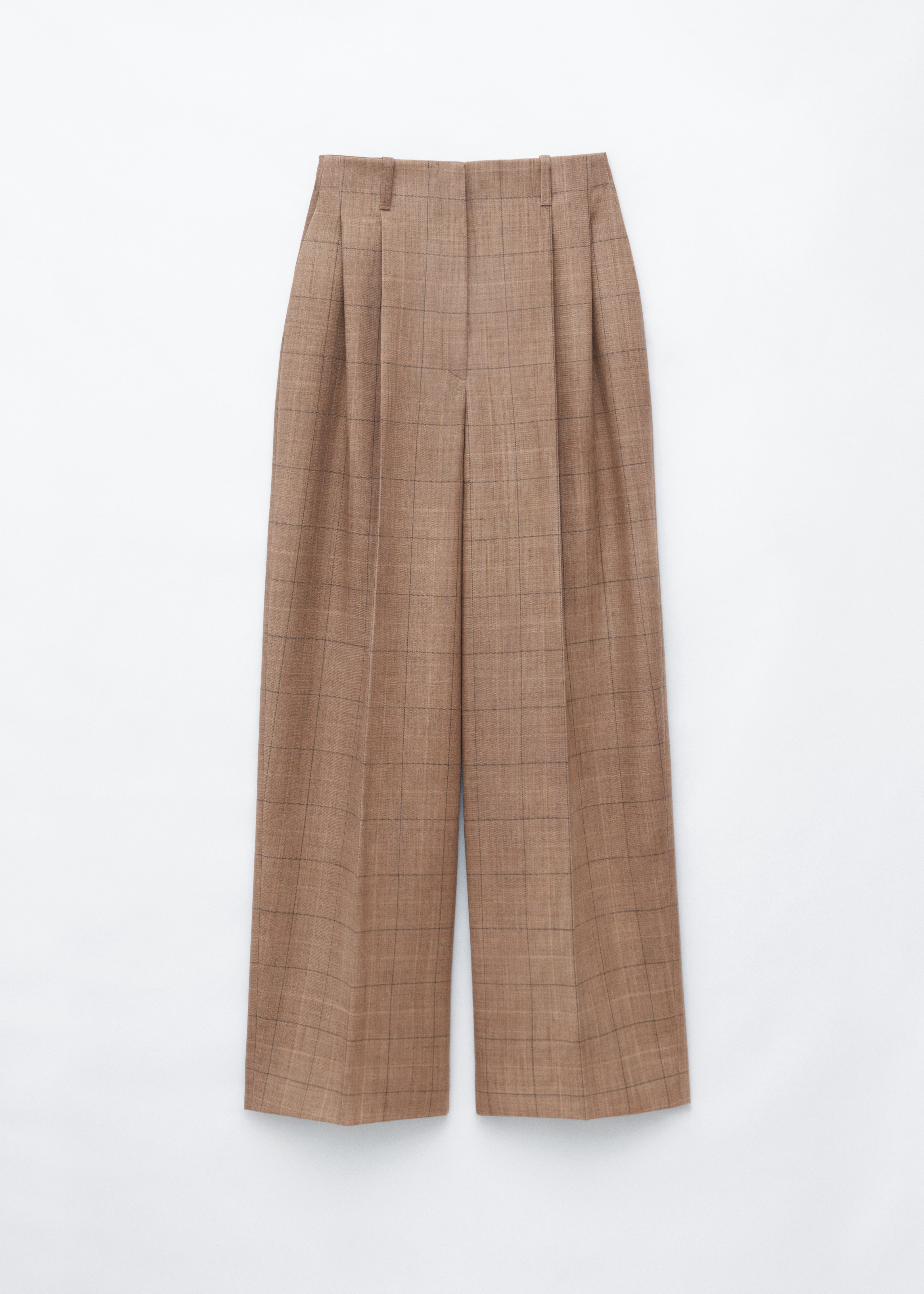 Bundfaltenhose aus Wolle - Dunkelbeige/Kariert