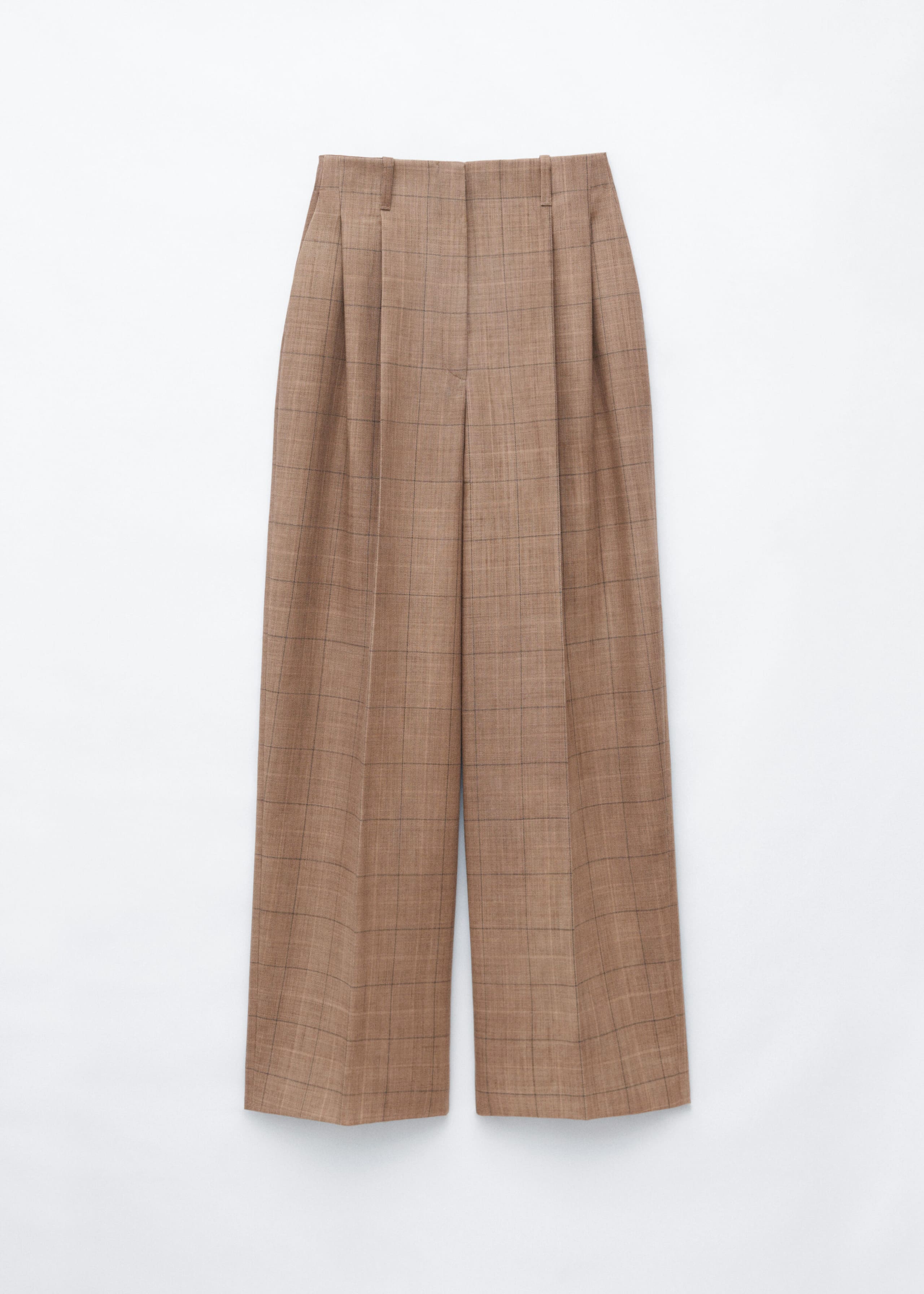 Spodnie z wełną z zakładkami – Dark Beige/Checked – Martwa natura