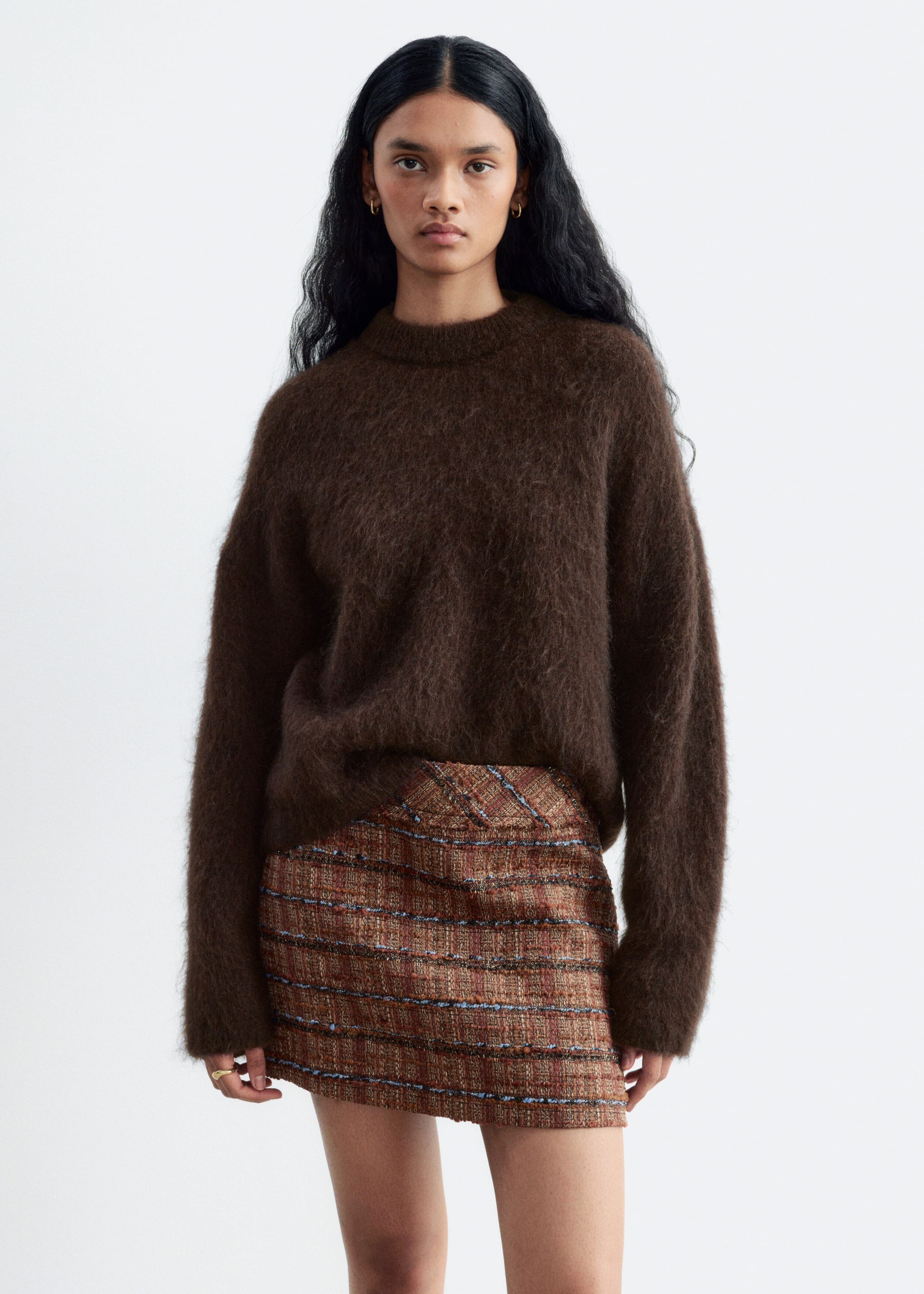 Tweed Mini Skirt - Brown - Lookbook