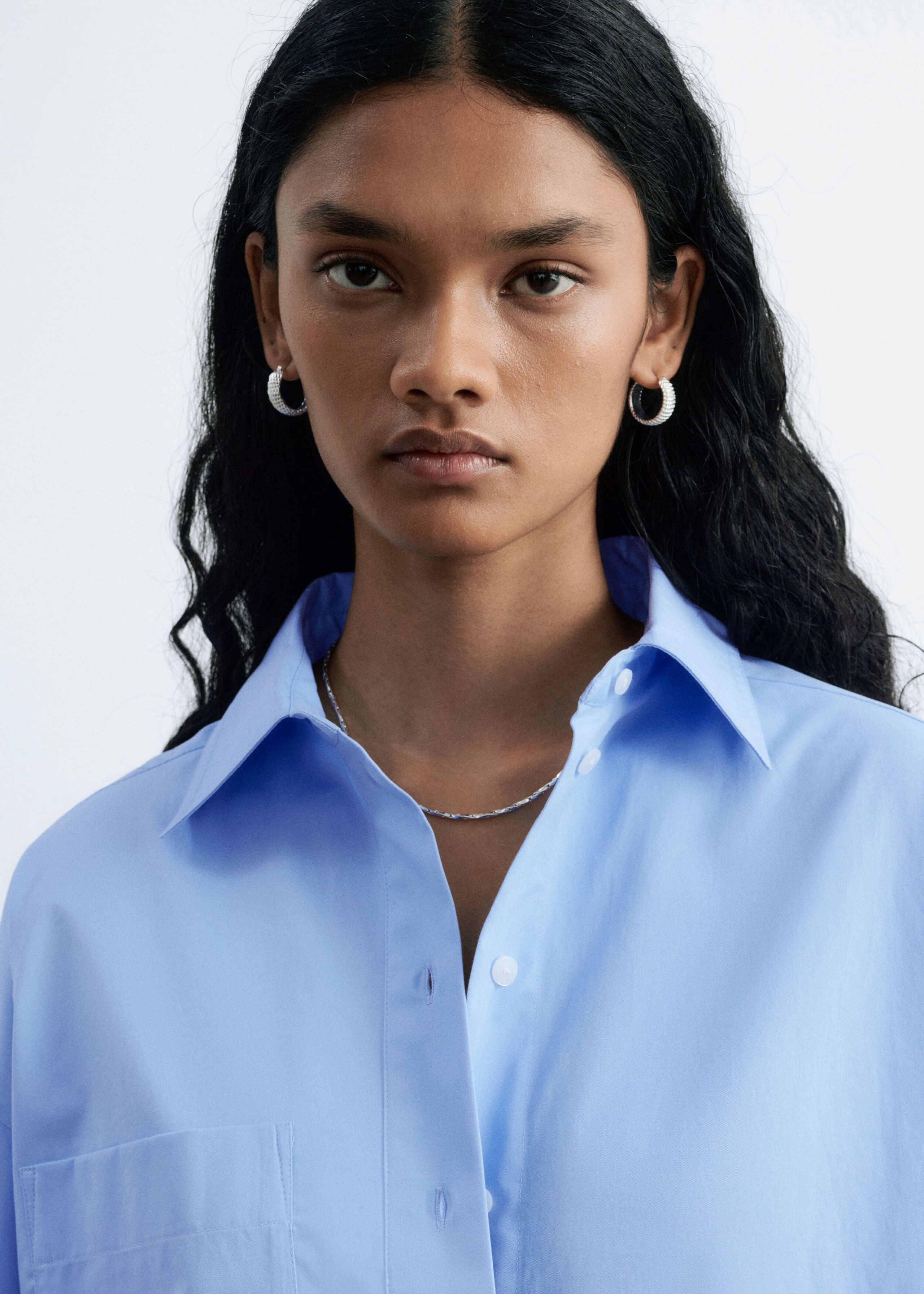 Oversized Cotton Shirt – Niebieski – Lookbook