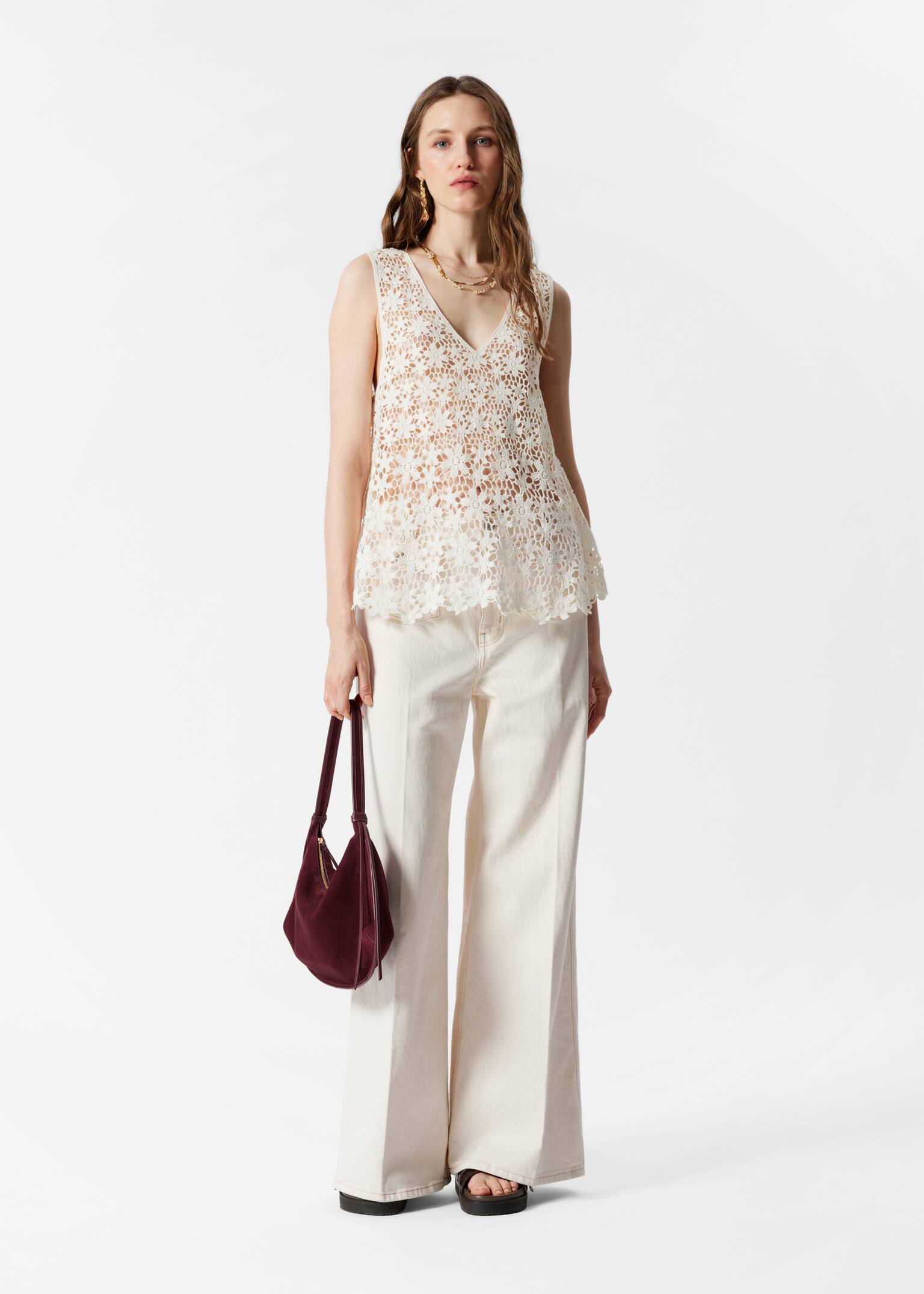 Top Croșetat Fără Mâneci - Alb - 4