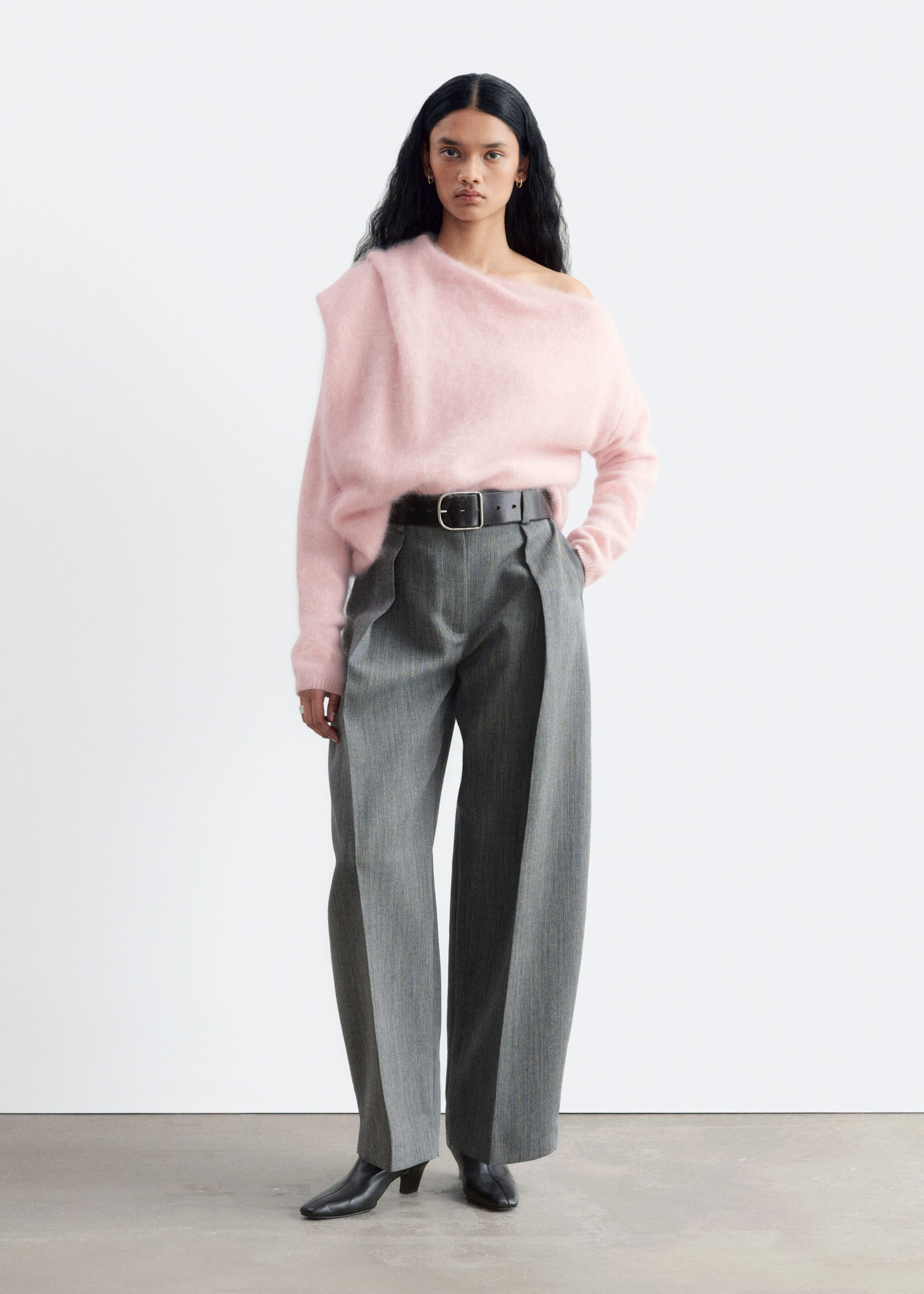 Draped-Neck Merino Wool Jumper - Pink - Lookbook