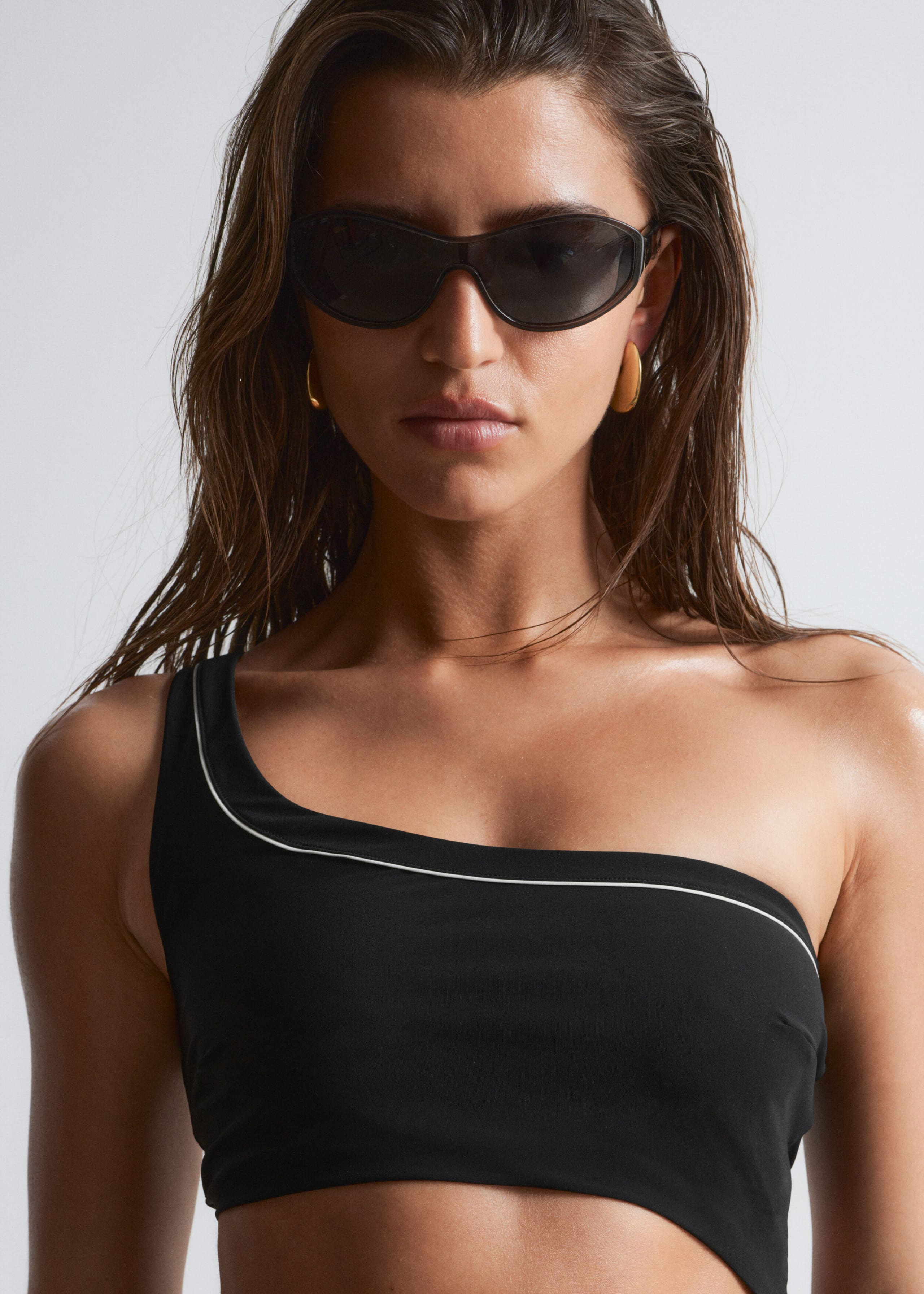 One-Shoulder Cut-Out Swimsuit - Black - Lookbook