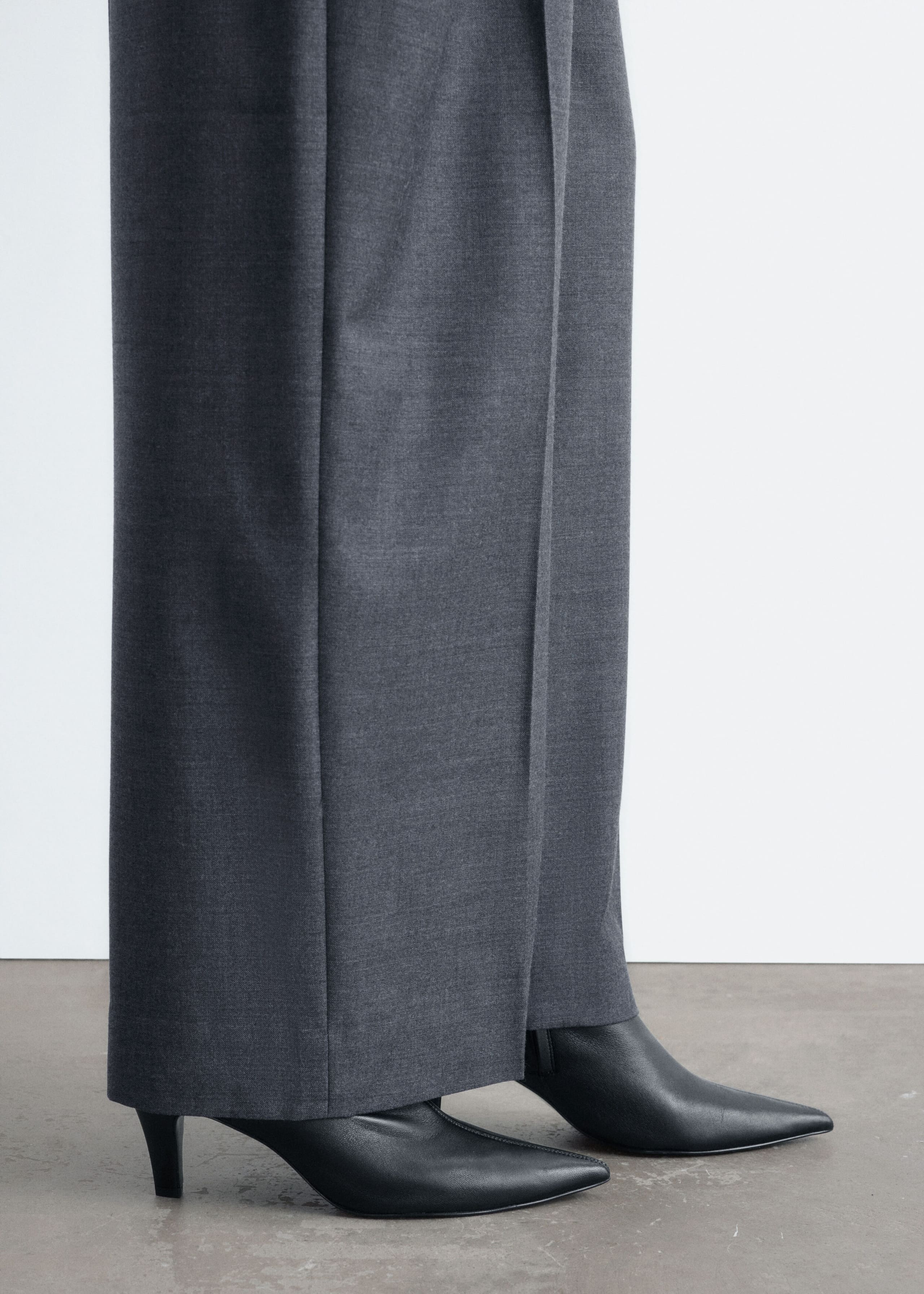 Pointed Toe Leather Ankle Boots - Black - Still Life