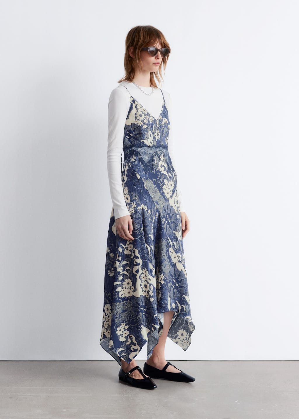 Image of Asymmetrical Satin Slip Midi Dress