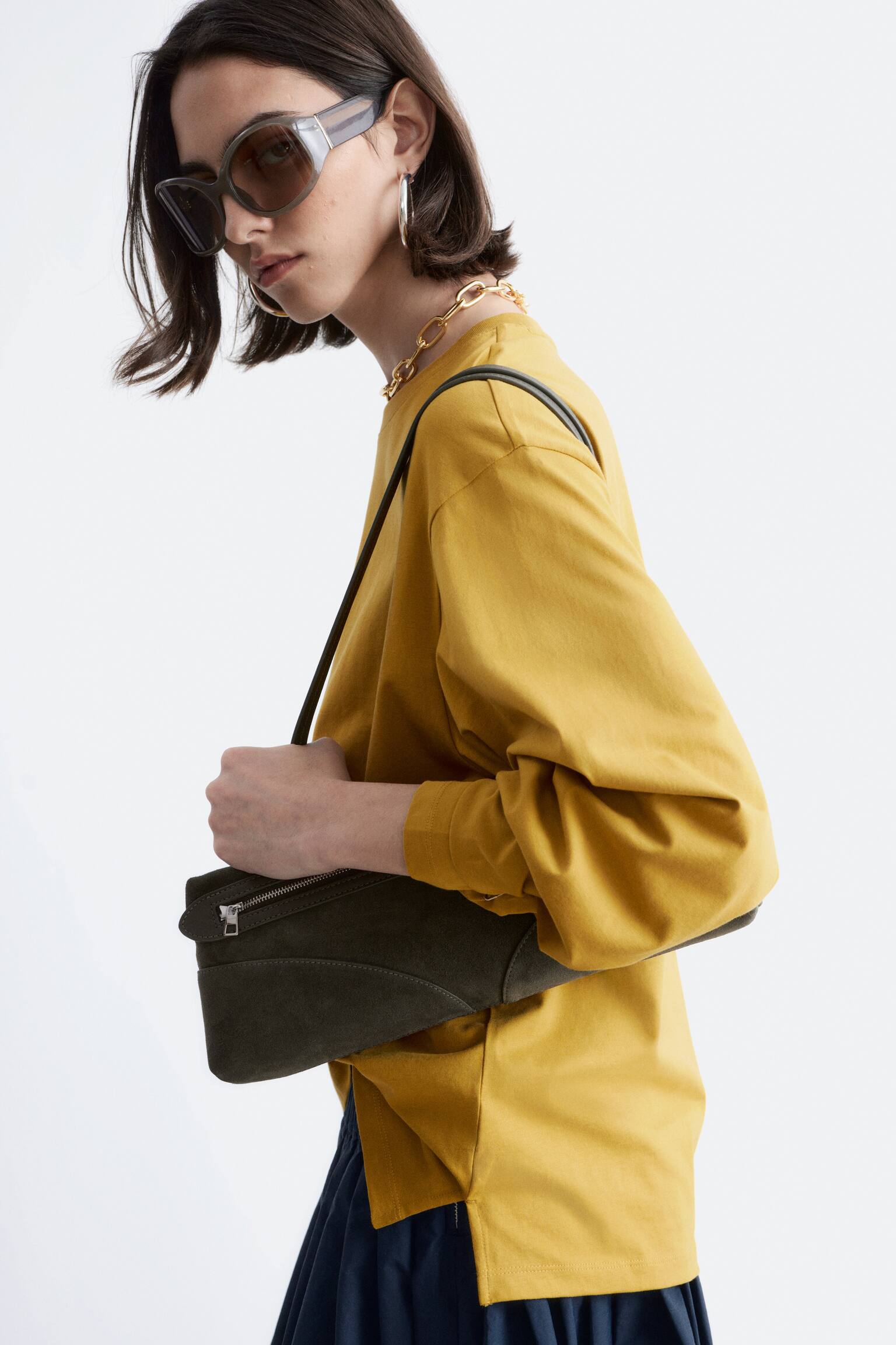 Jersey top met lange mouwen - Donkergeel/Wit/Marineblauw/witte strepen - 9