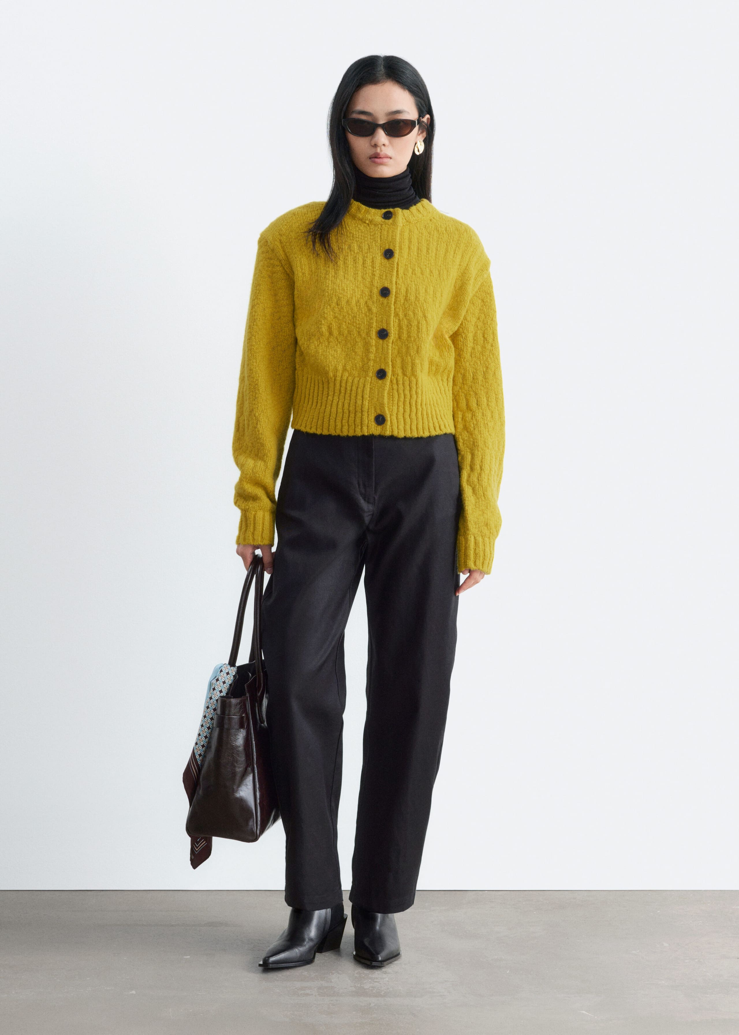 Wool-Cotton Cardigan - Olive - Lookbook