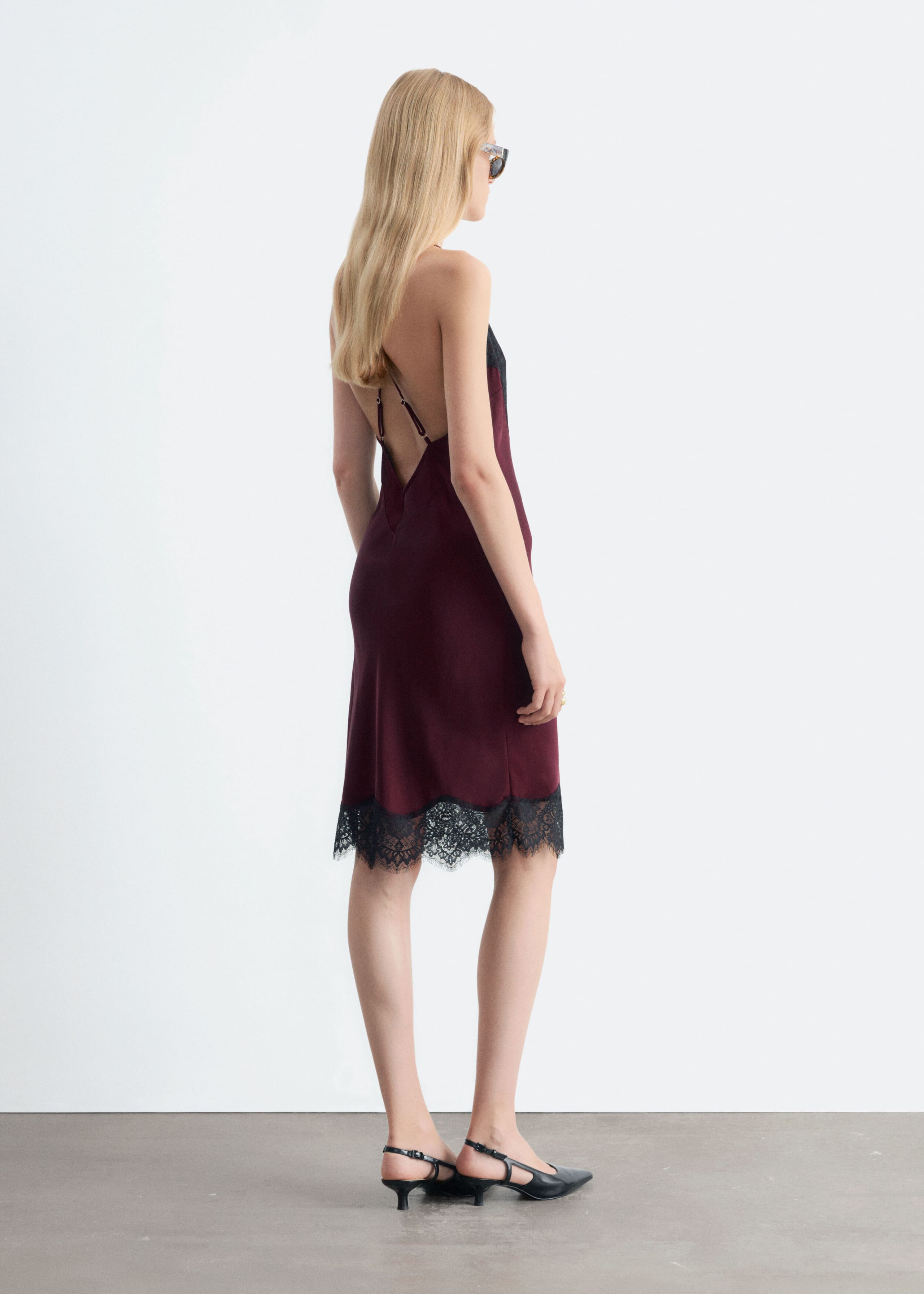 Lace Trim Slip Dress - Dark Red - Lookbook