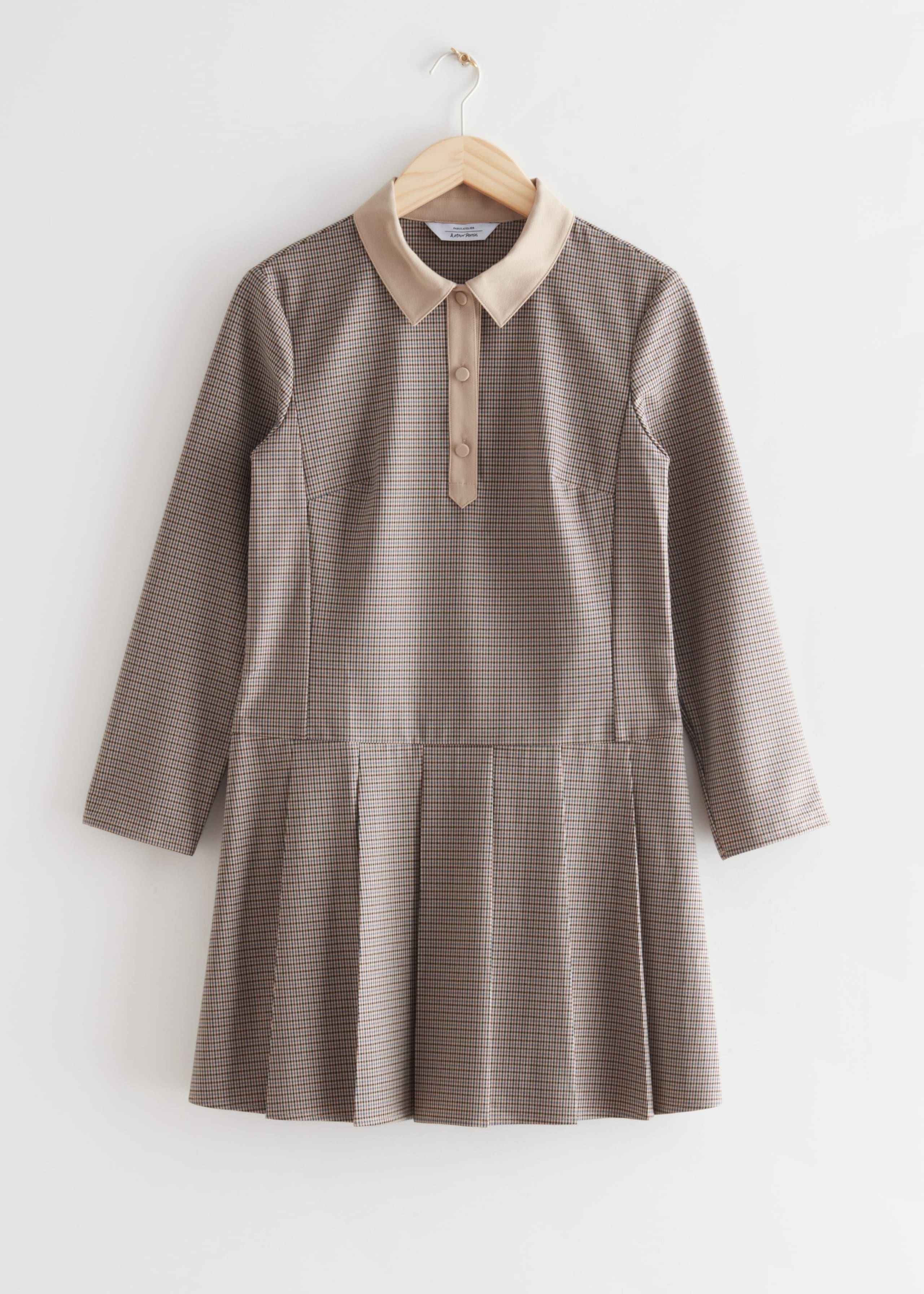 Collared Check Mini Dress - Beige Checks - Still Life