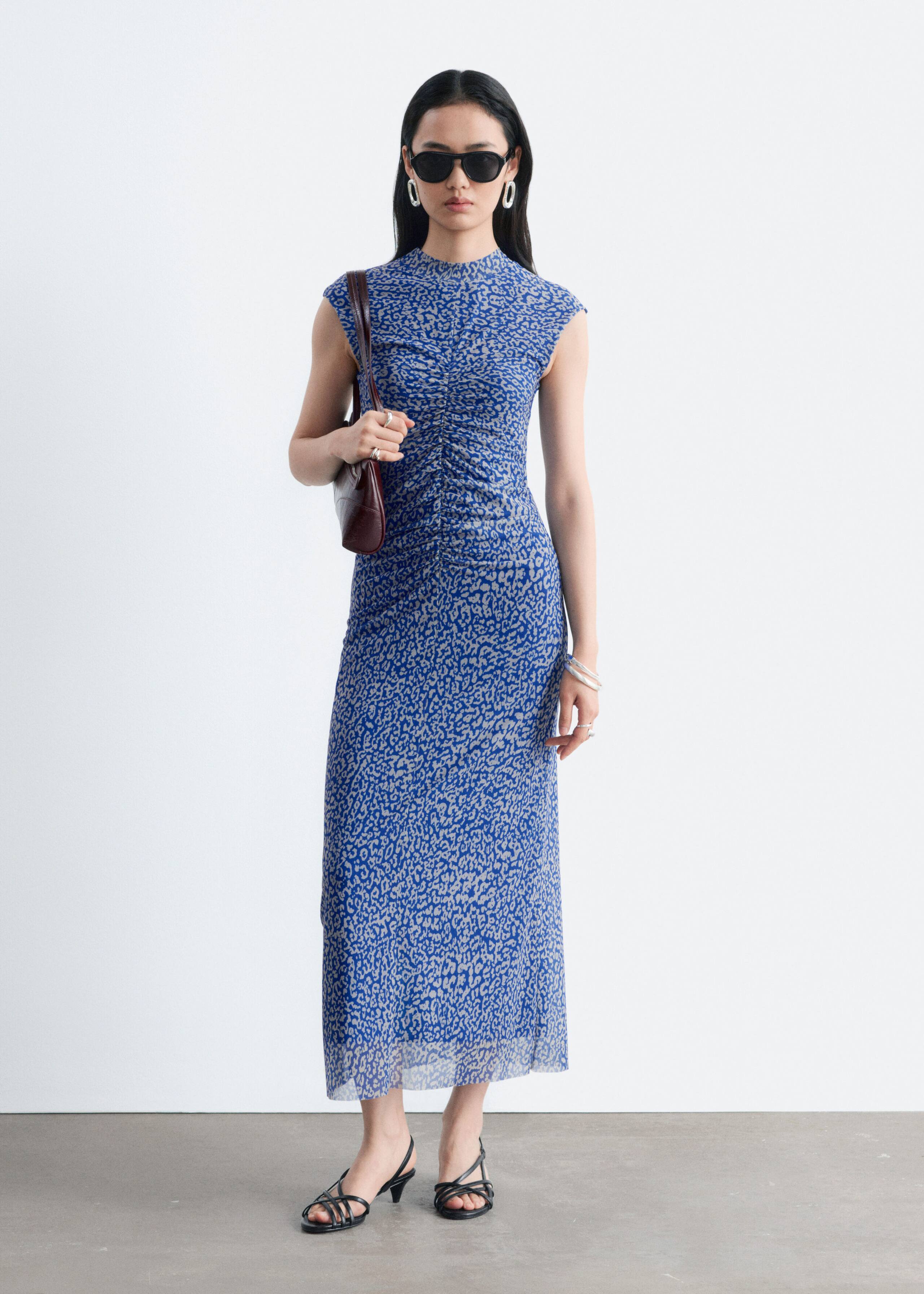 Ruched Jersey Dress - Blue/Leopard Print - Lookbook
