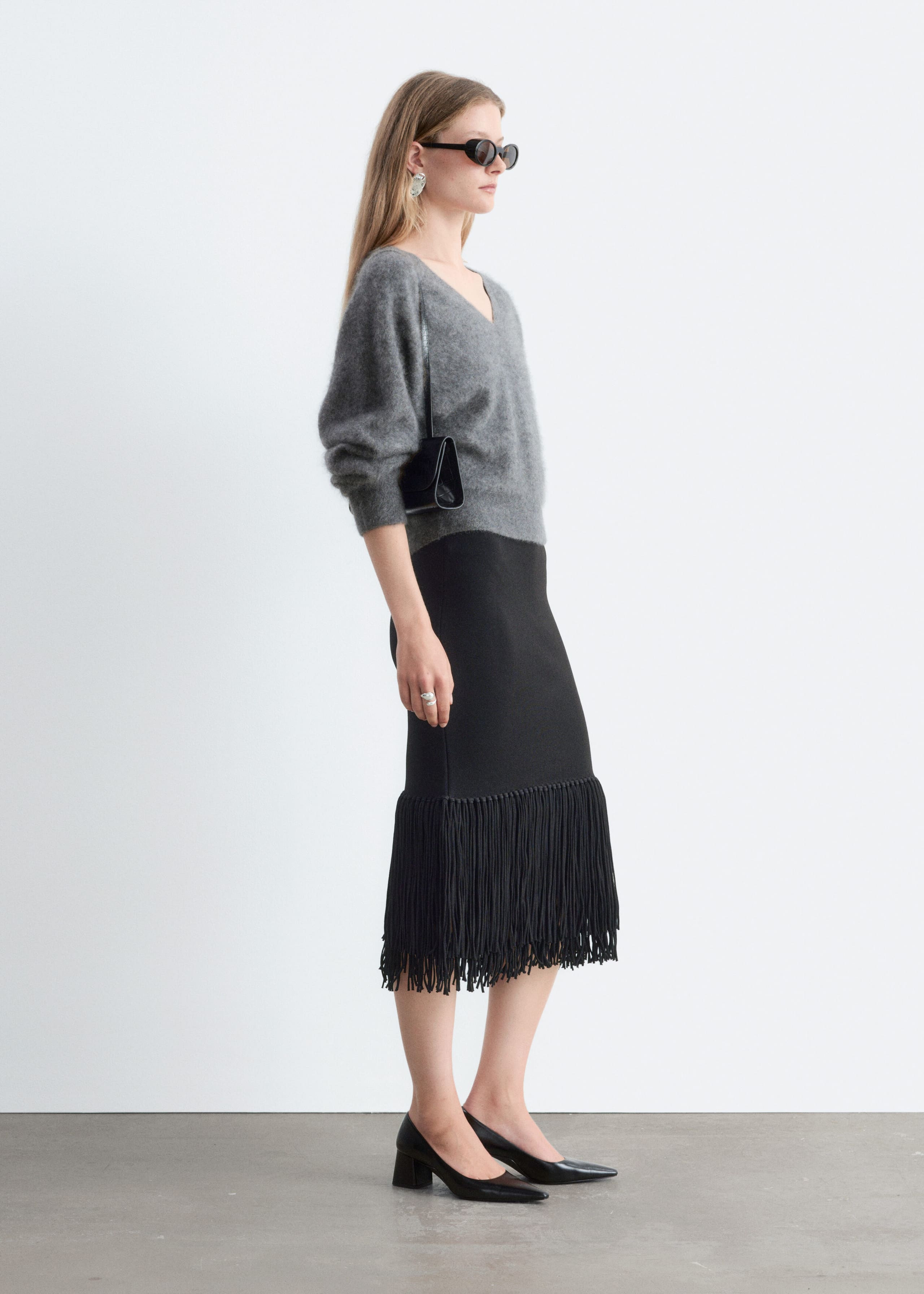 Fringed Midi Skirt - Black - Lookbook