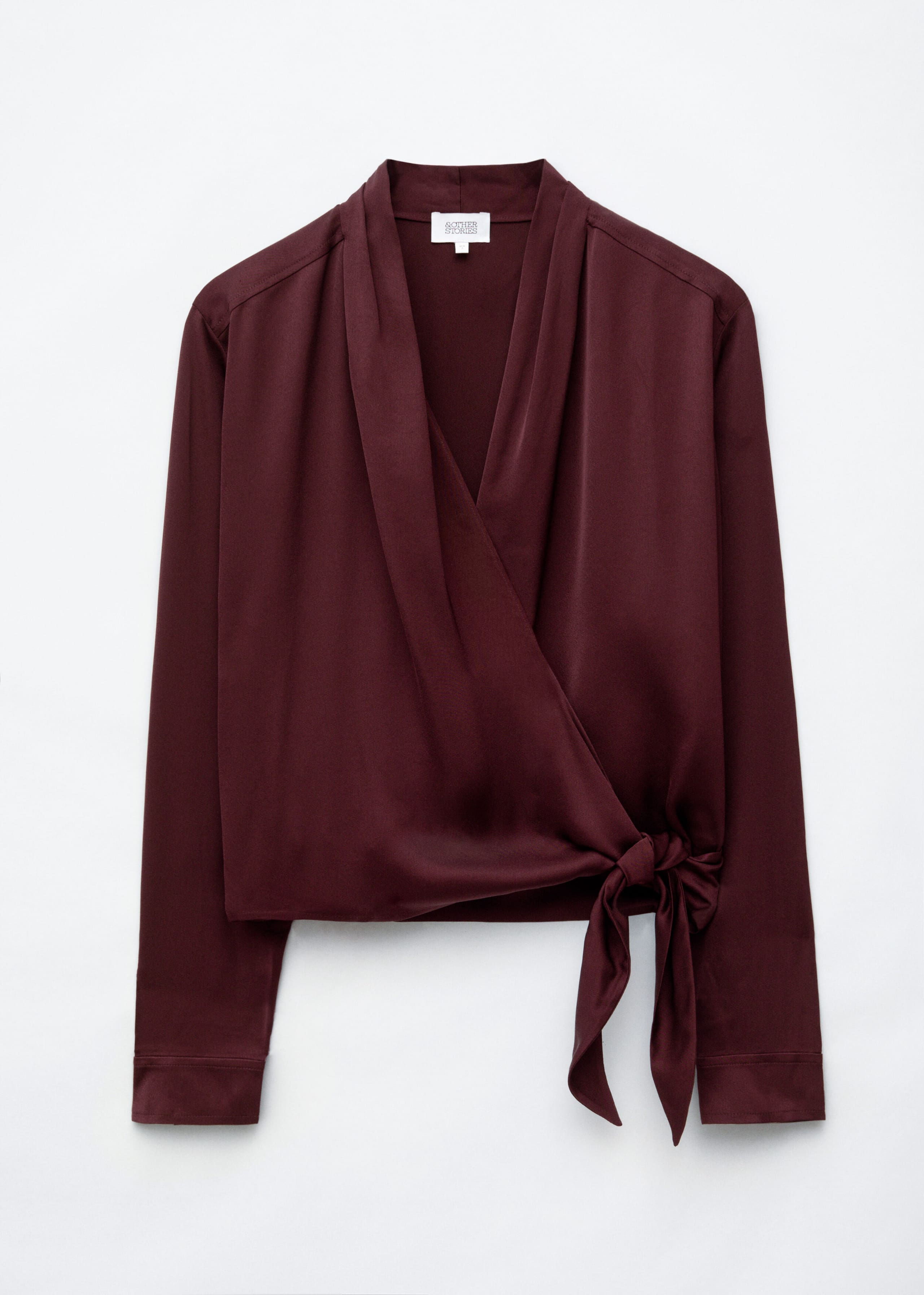 Bedruckte Wickelbluse - Dunkelrot - Lookbook