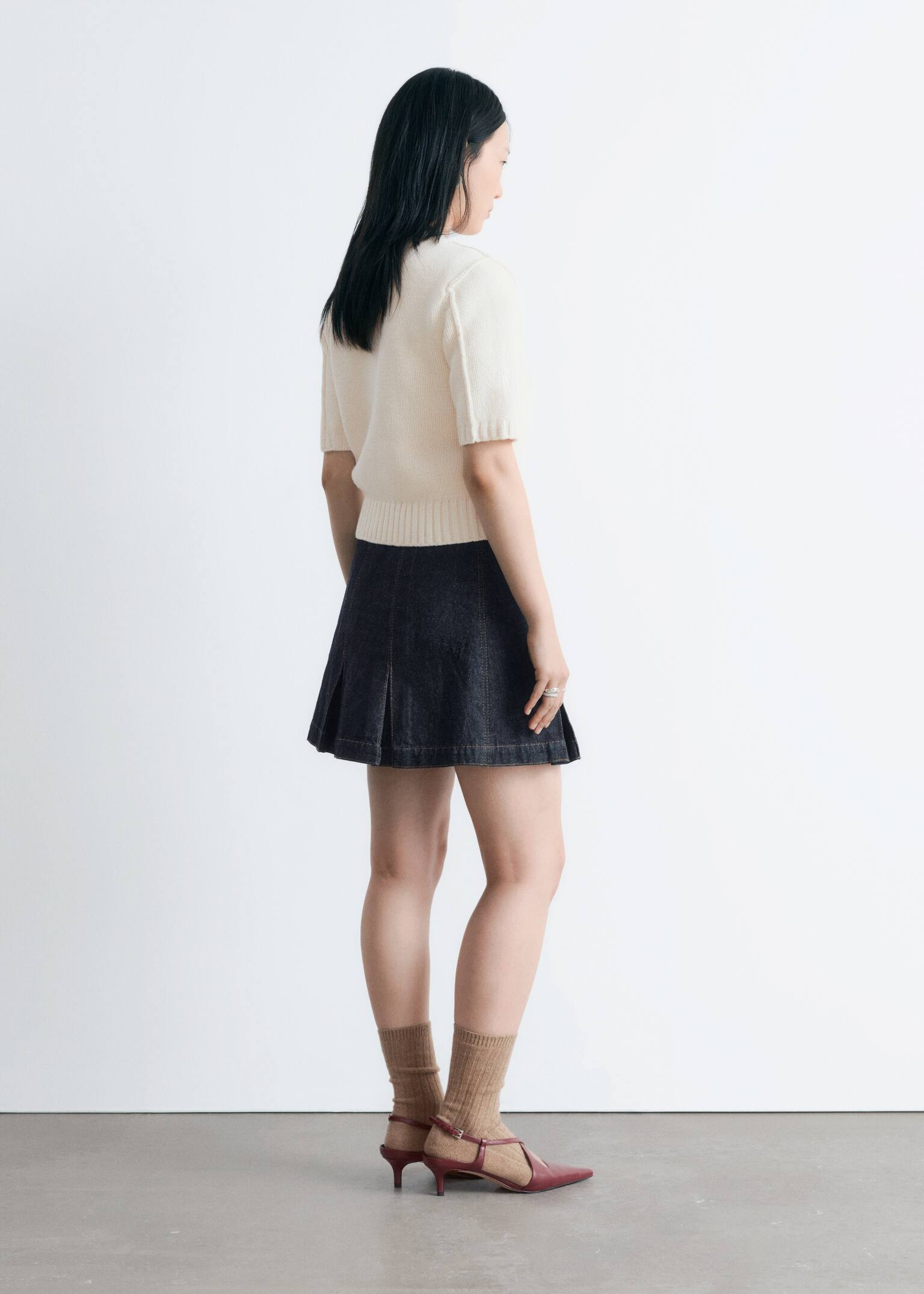 Minirock aus Denim mit Falten - Dunkelblau - 6