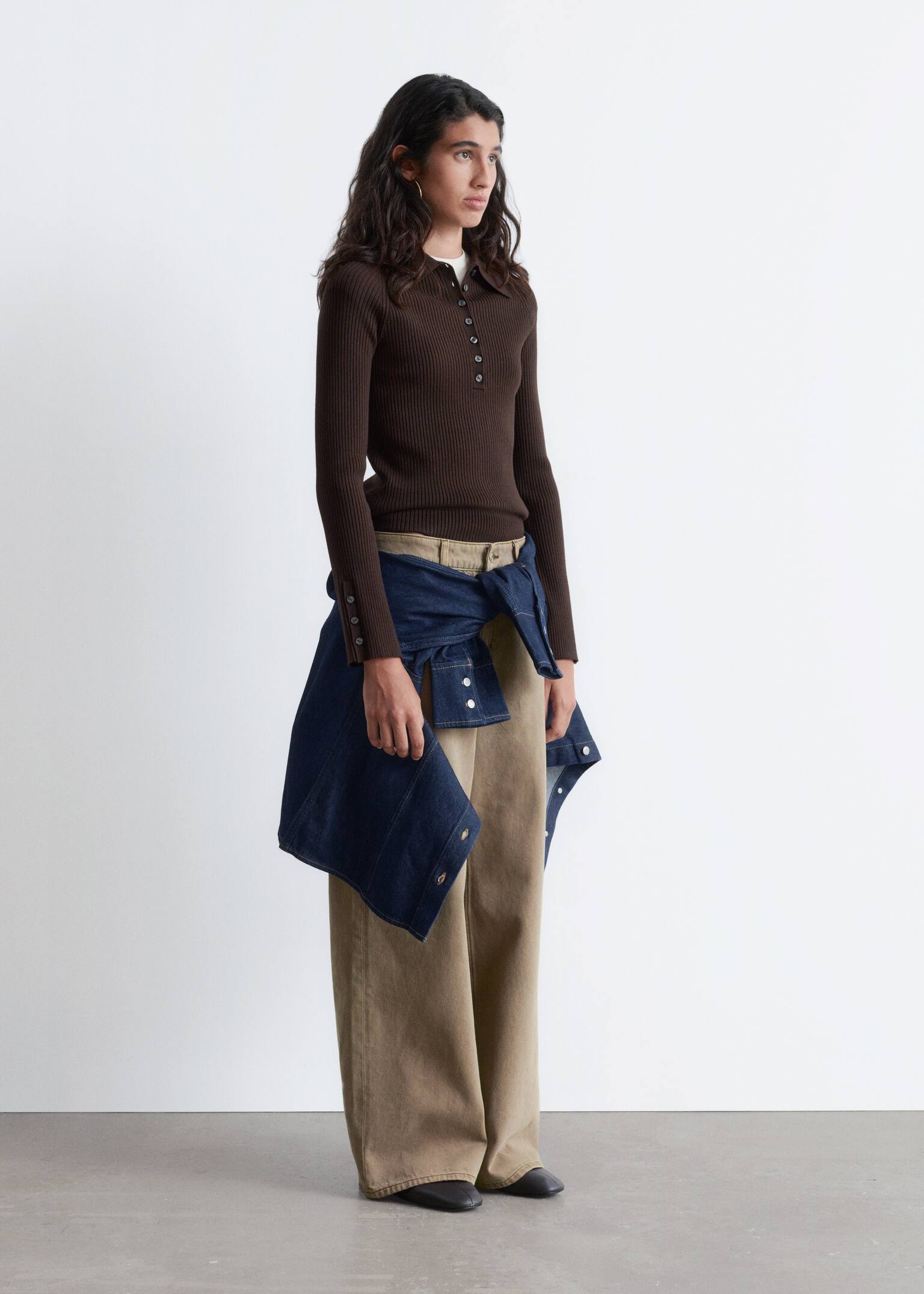 Polo din tricot cu nervuri - Maro închis/Maro Caramel/Albastru deschis - 5