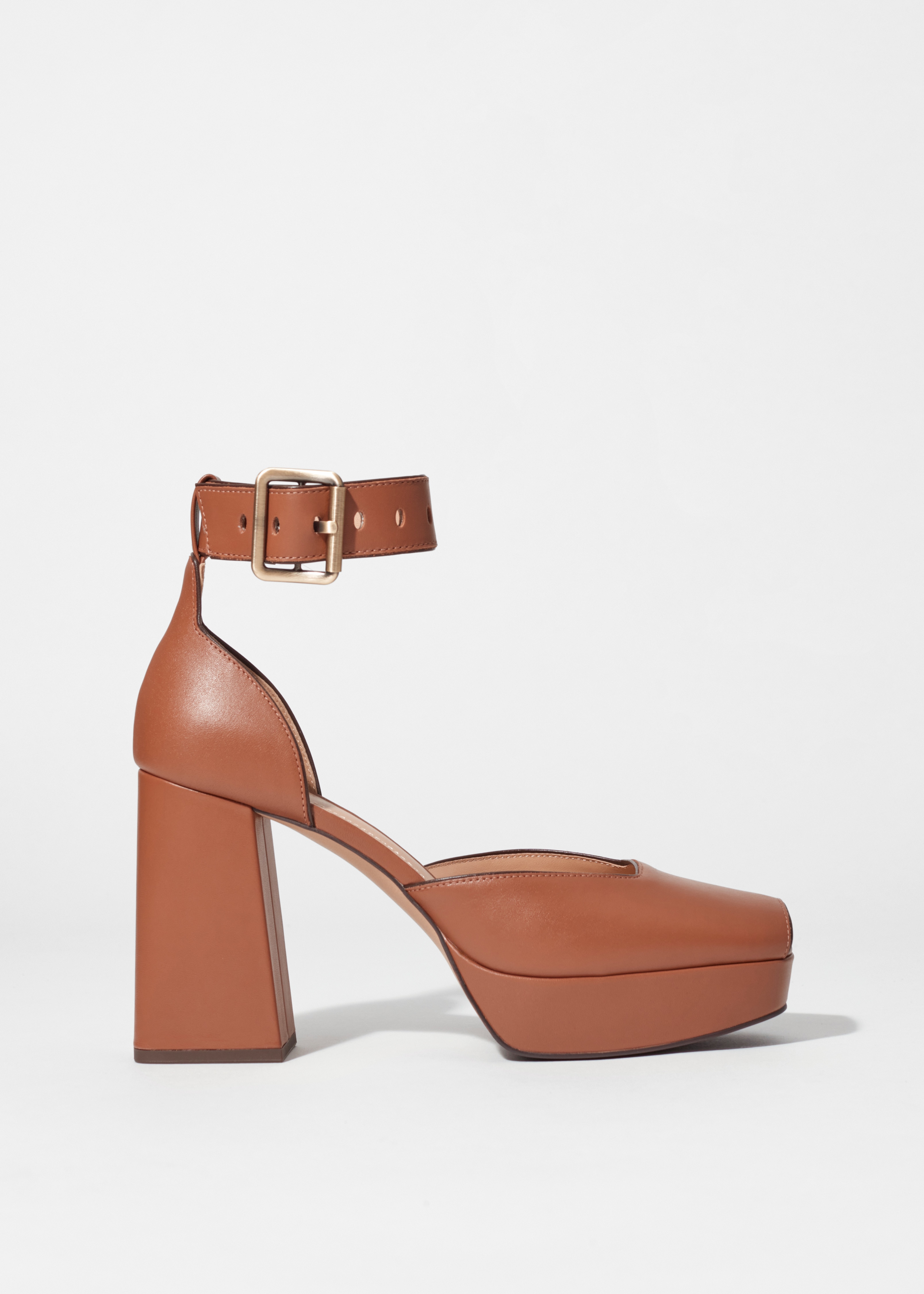 Sandales à talons et plateformes en cuir - Cognac