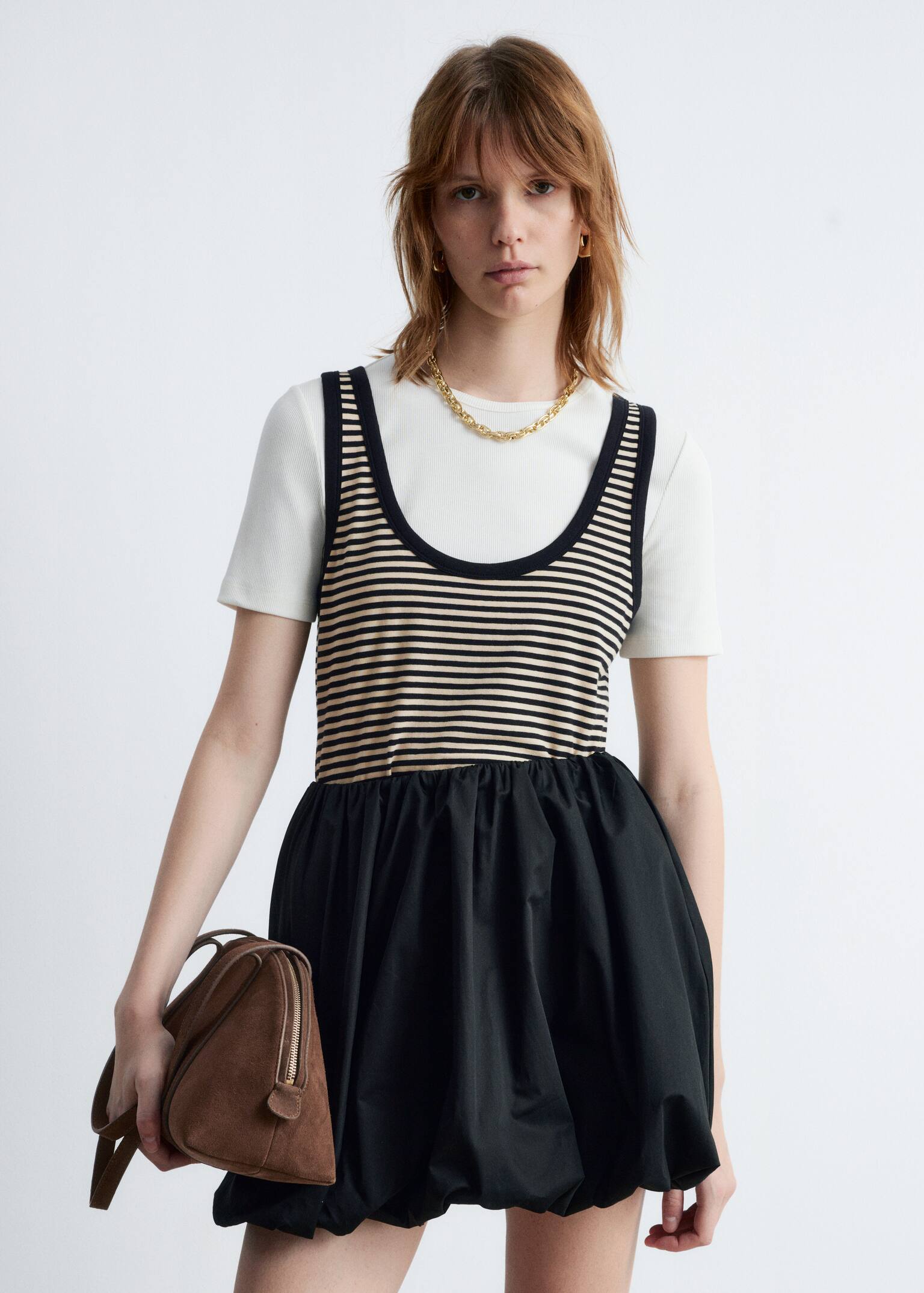 Contrast-Trim Tank Top - Righe beige/nero/Bianco