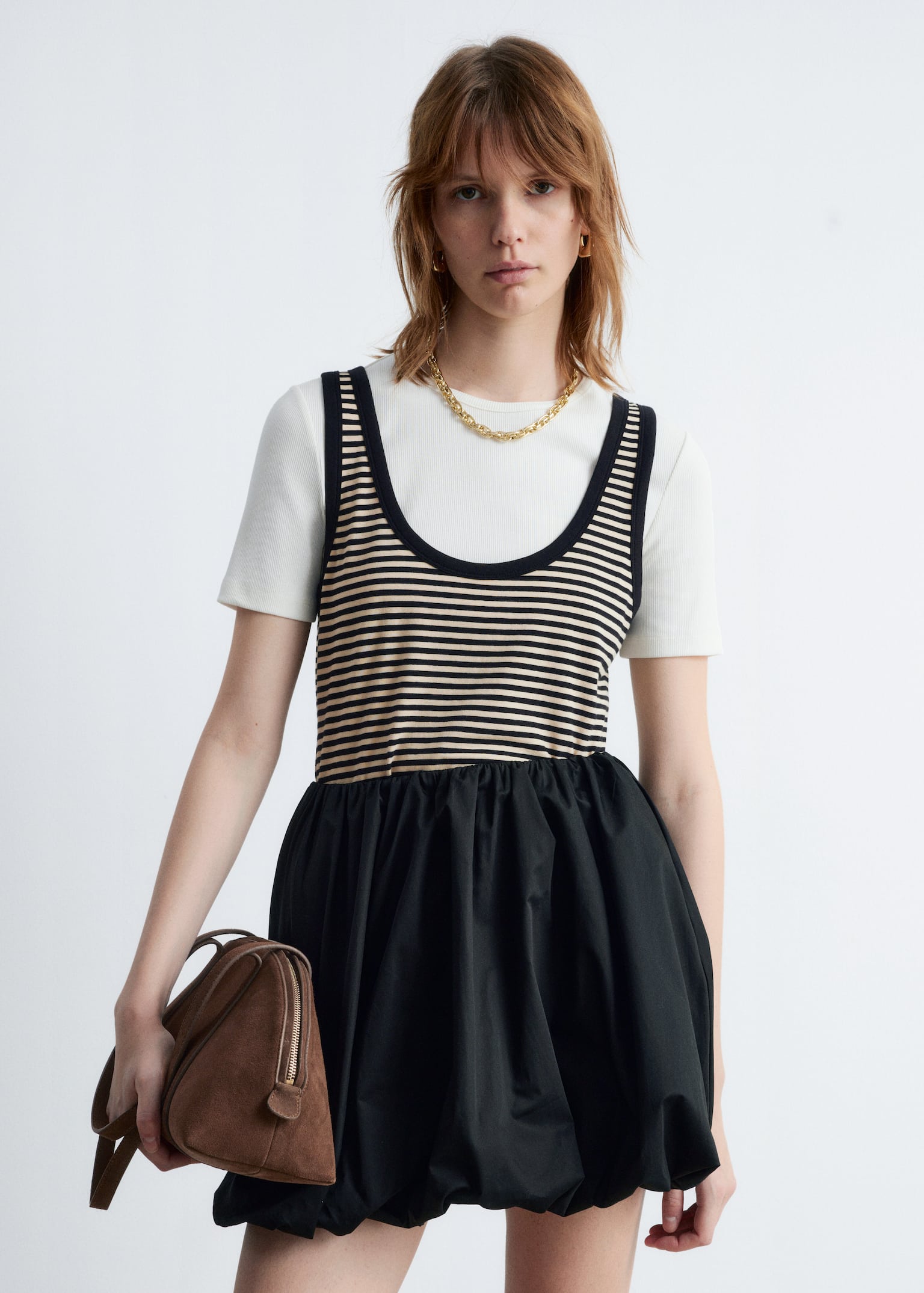 Contrast-Trim Tank Top - Beige/Black Stripes/White