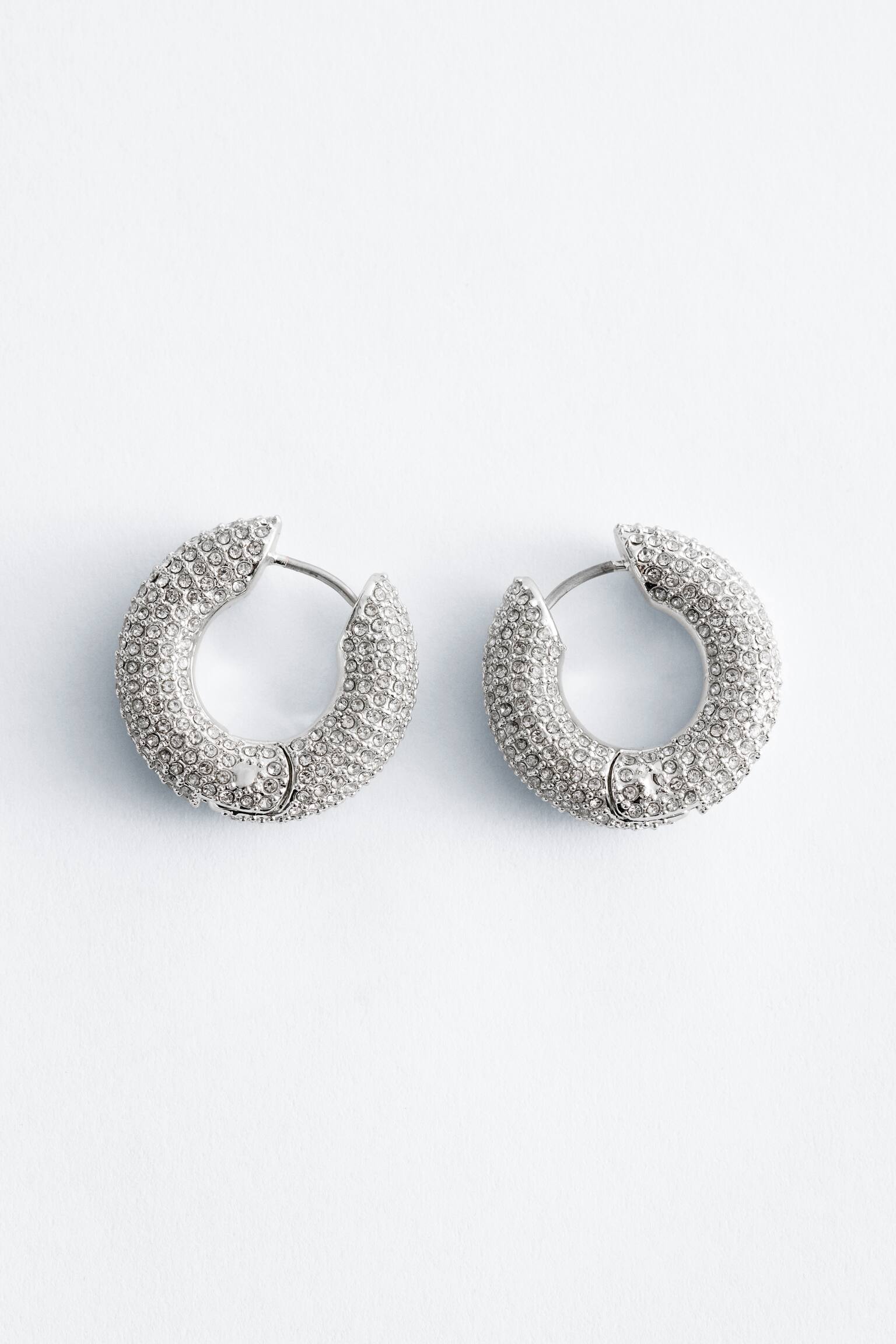 Brincos de argola com strass - Prateado - 1