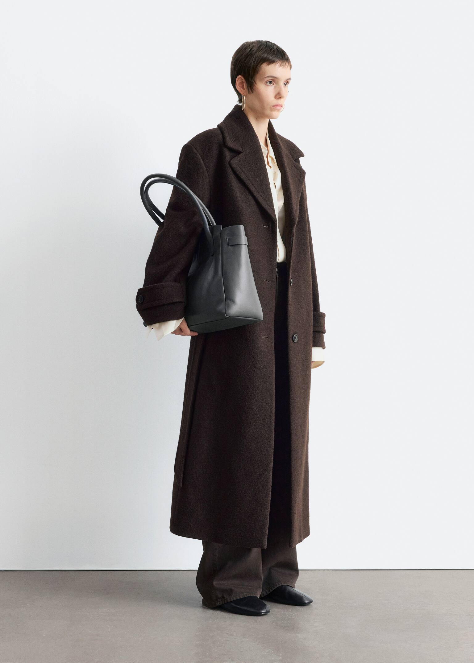 Wollmantel mit Bindegürtel - Dunkelbraun/Schwarz - 6