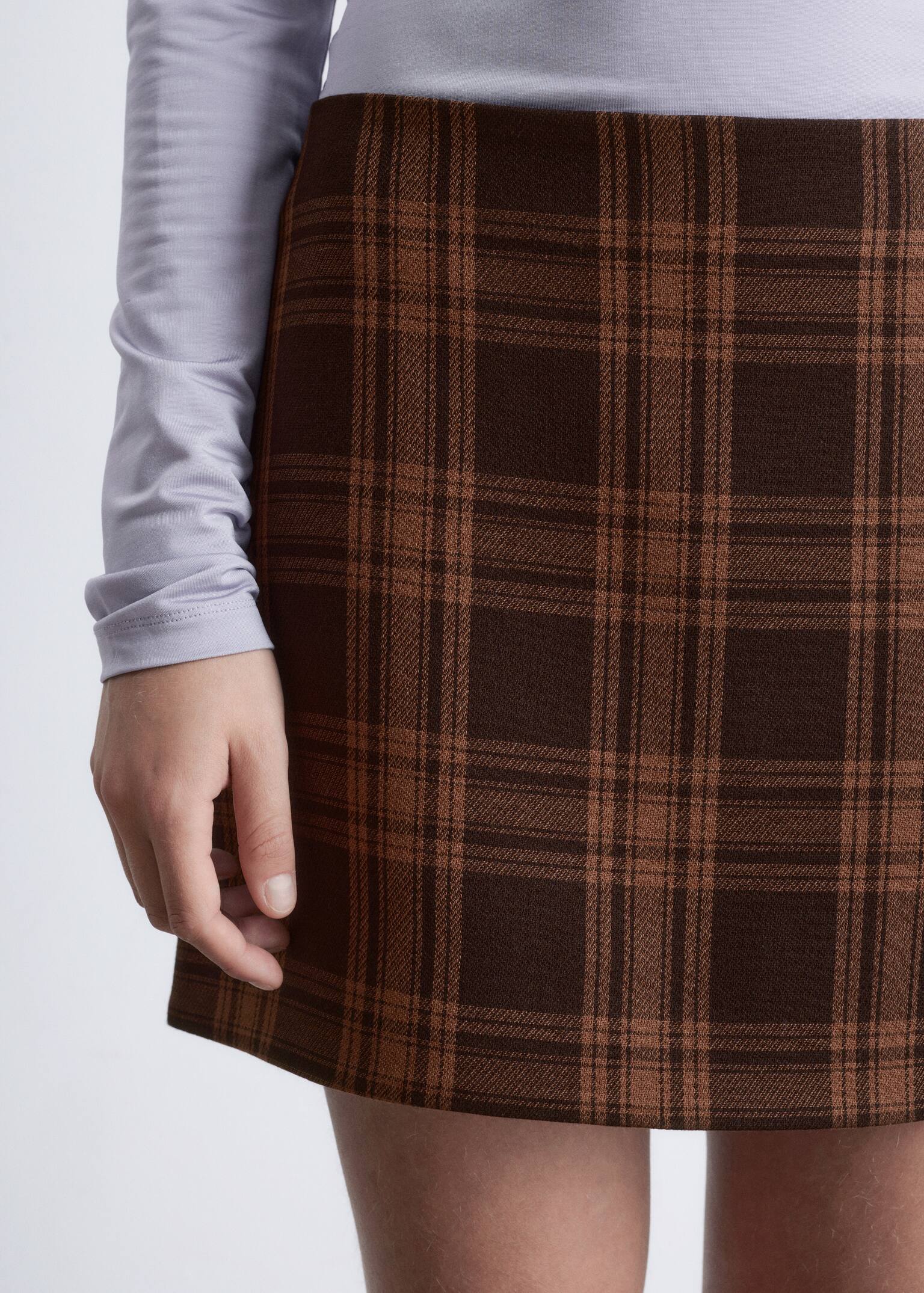 Checked Mini Skirt - Brown Checked - 3