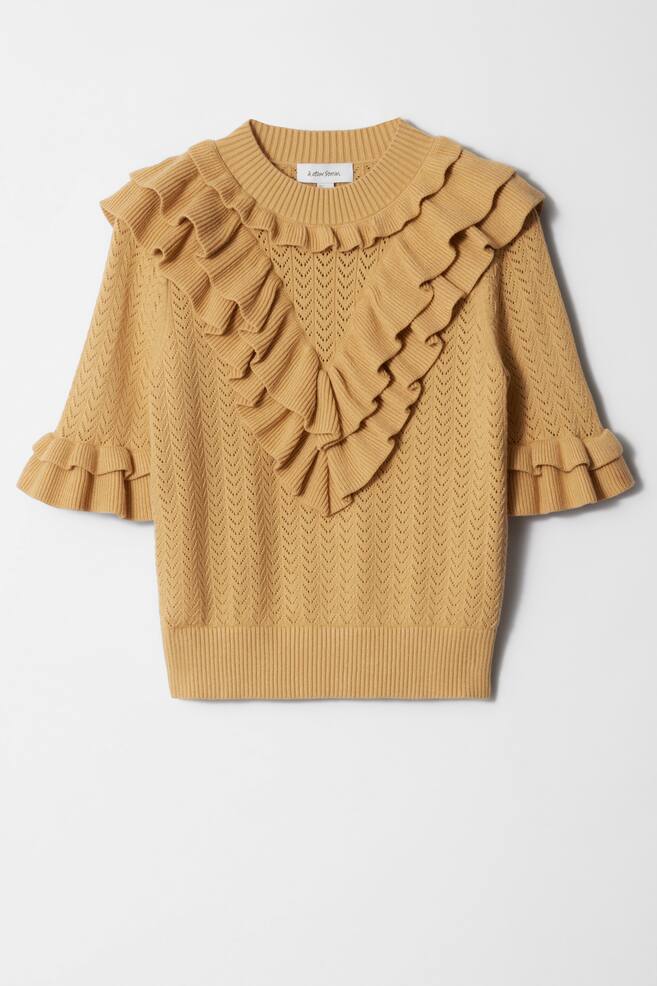 Maglia con volant e lavorazione pointelle - Giallo - 1