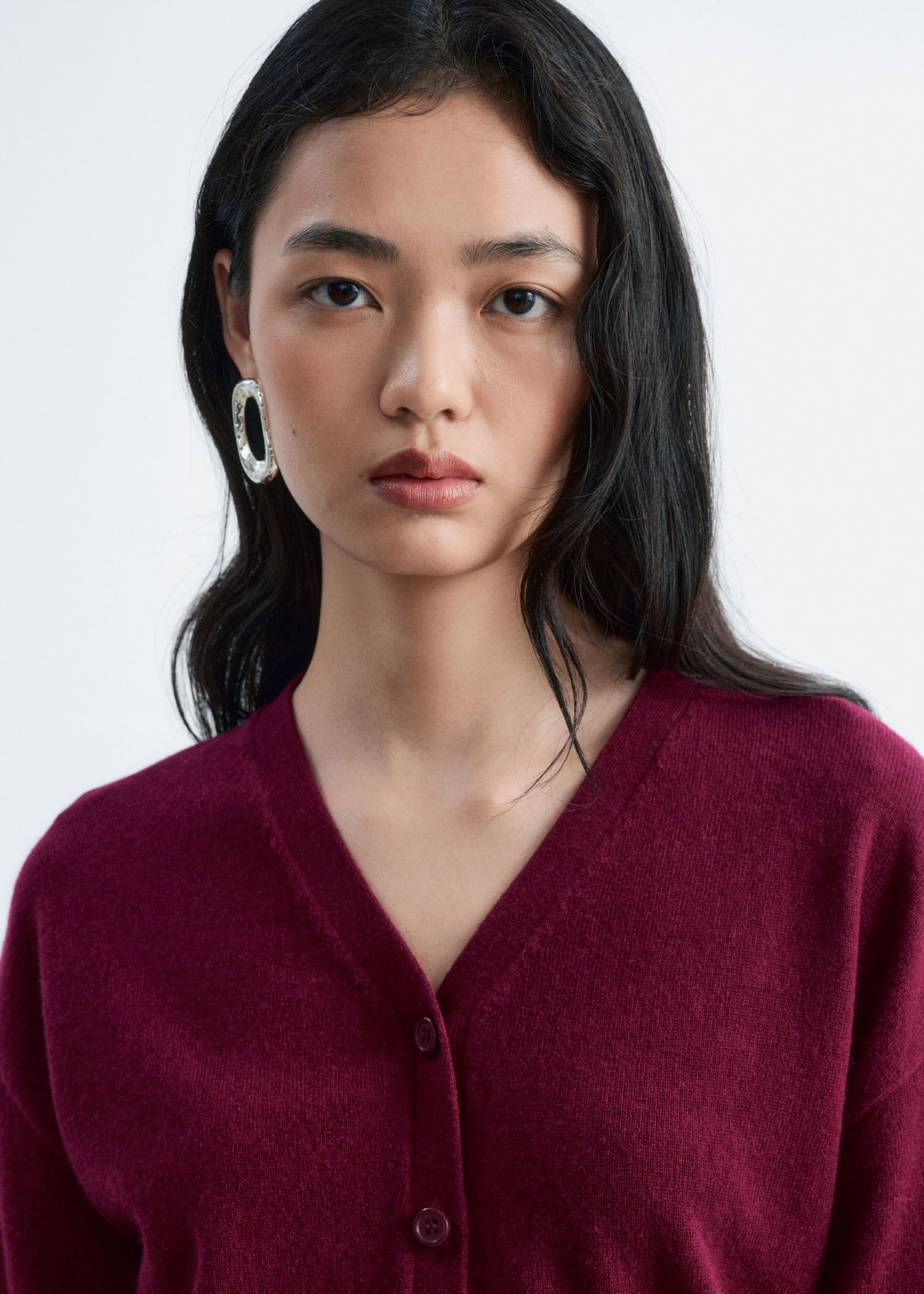 Wool Corset Rib Cardigan - Burgundy - Lookbook