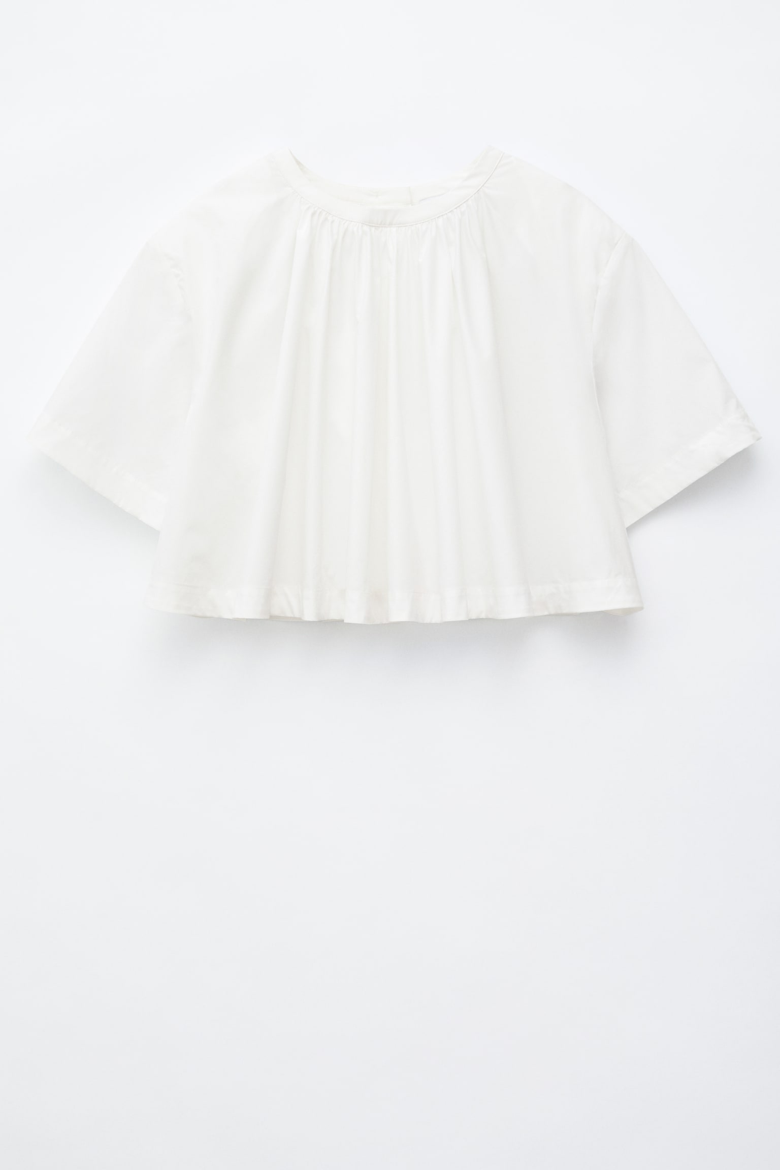Gathered Cotton Crop Blouse - לבן - 1