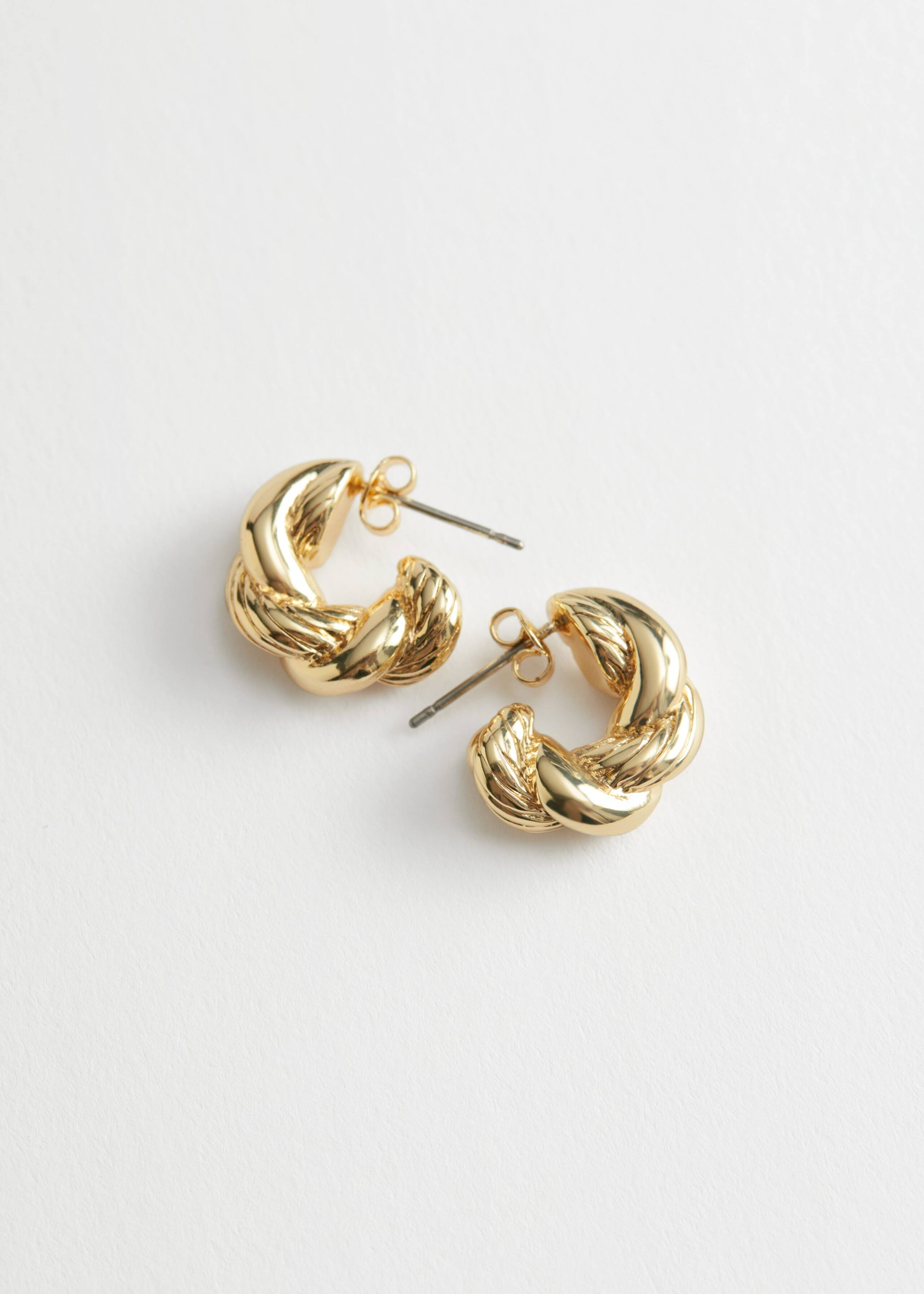 Braided Mini Hoop Earrings - Gold - Still Life