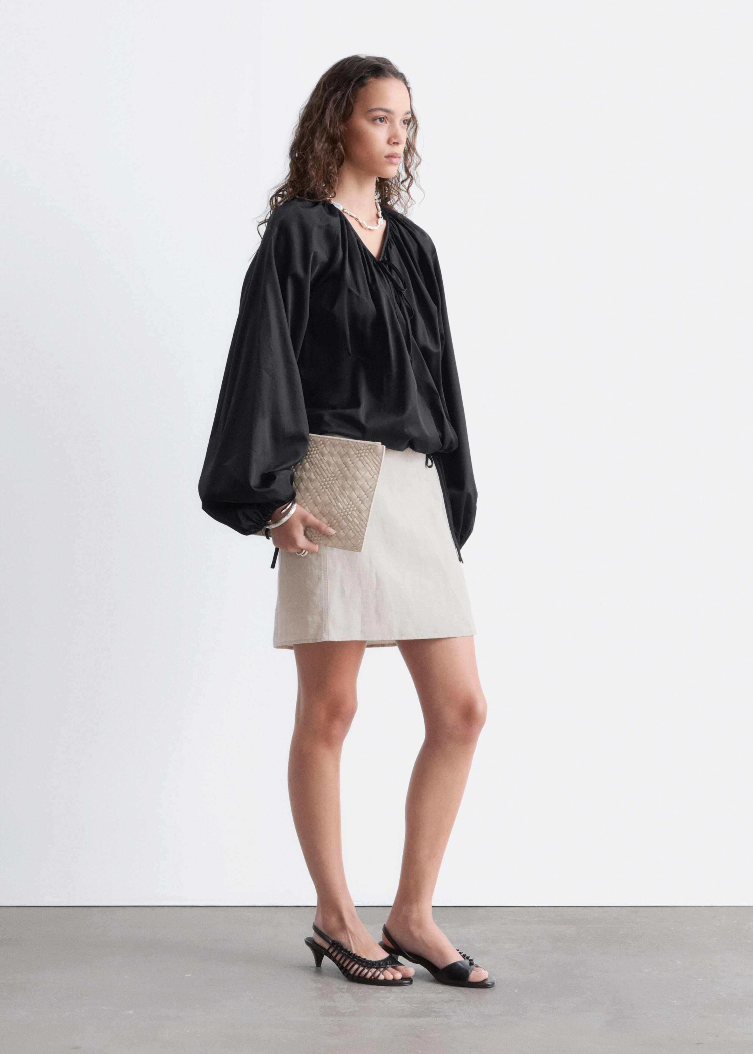 Wrap Cotton Blouse - Black - Lookbook