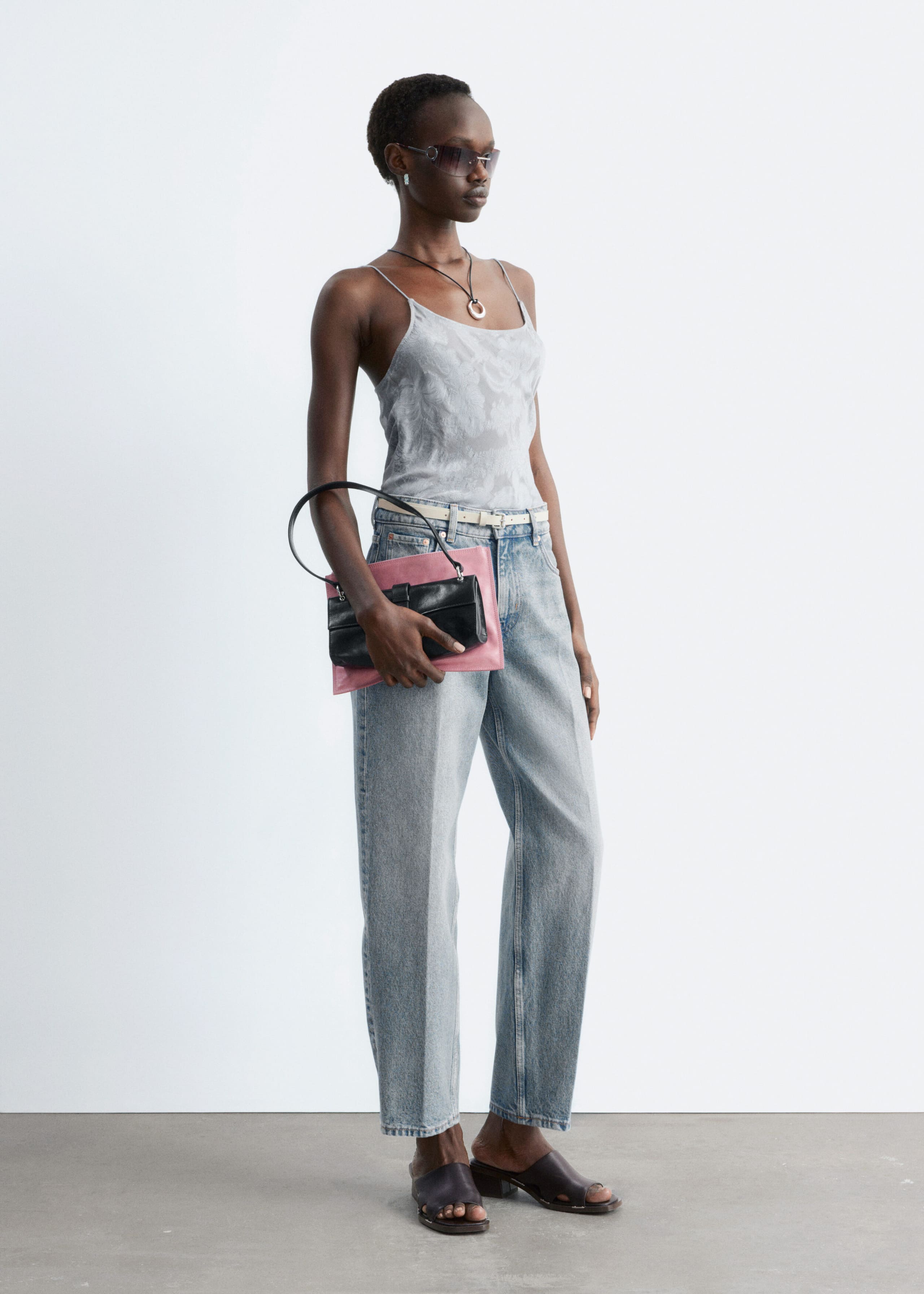 Sheer Satin Jacquard Camisole - Grey - Lookbook