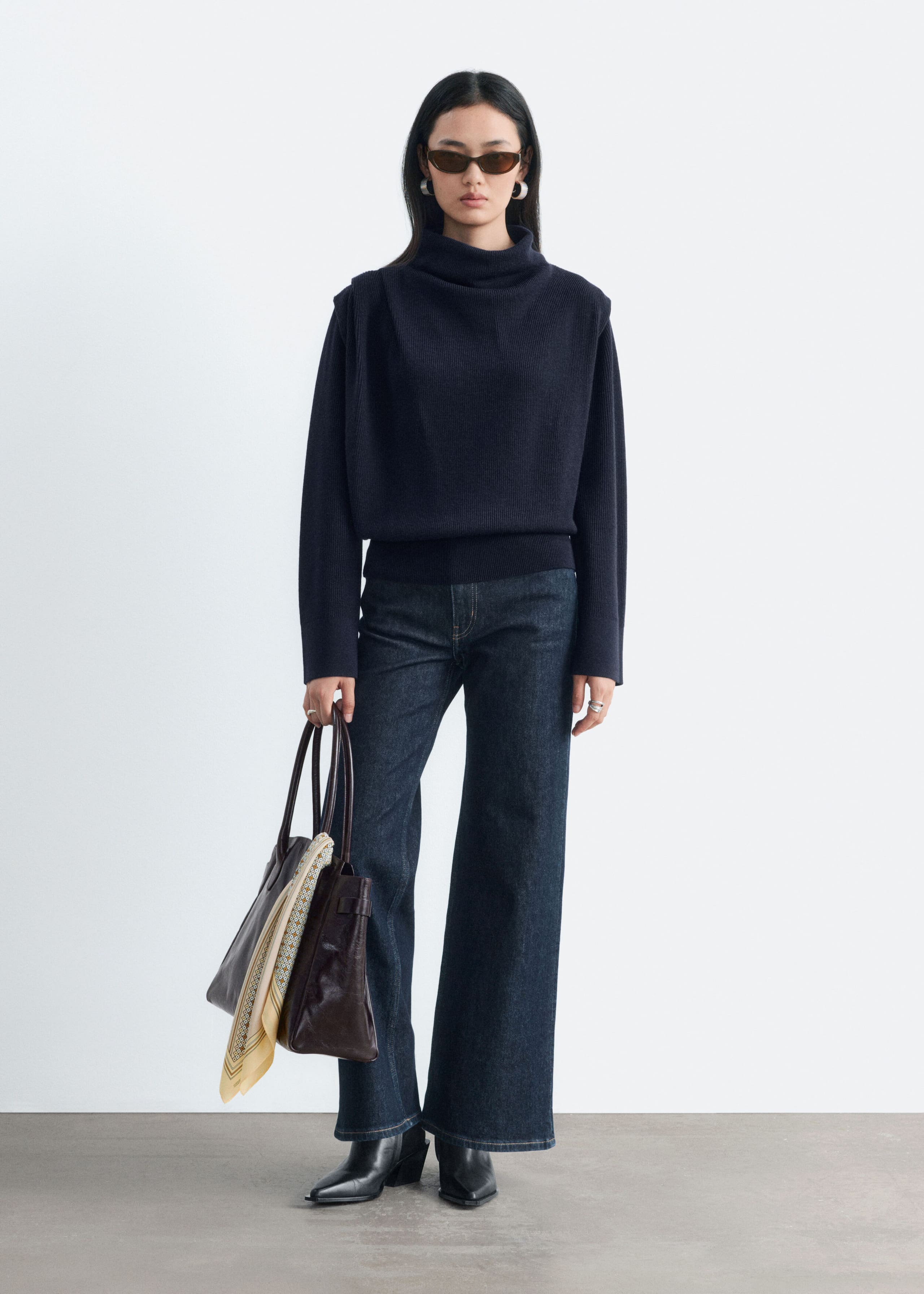 Pleat-Detail Wool Jumper - Dark Blue - Lookbook