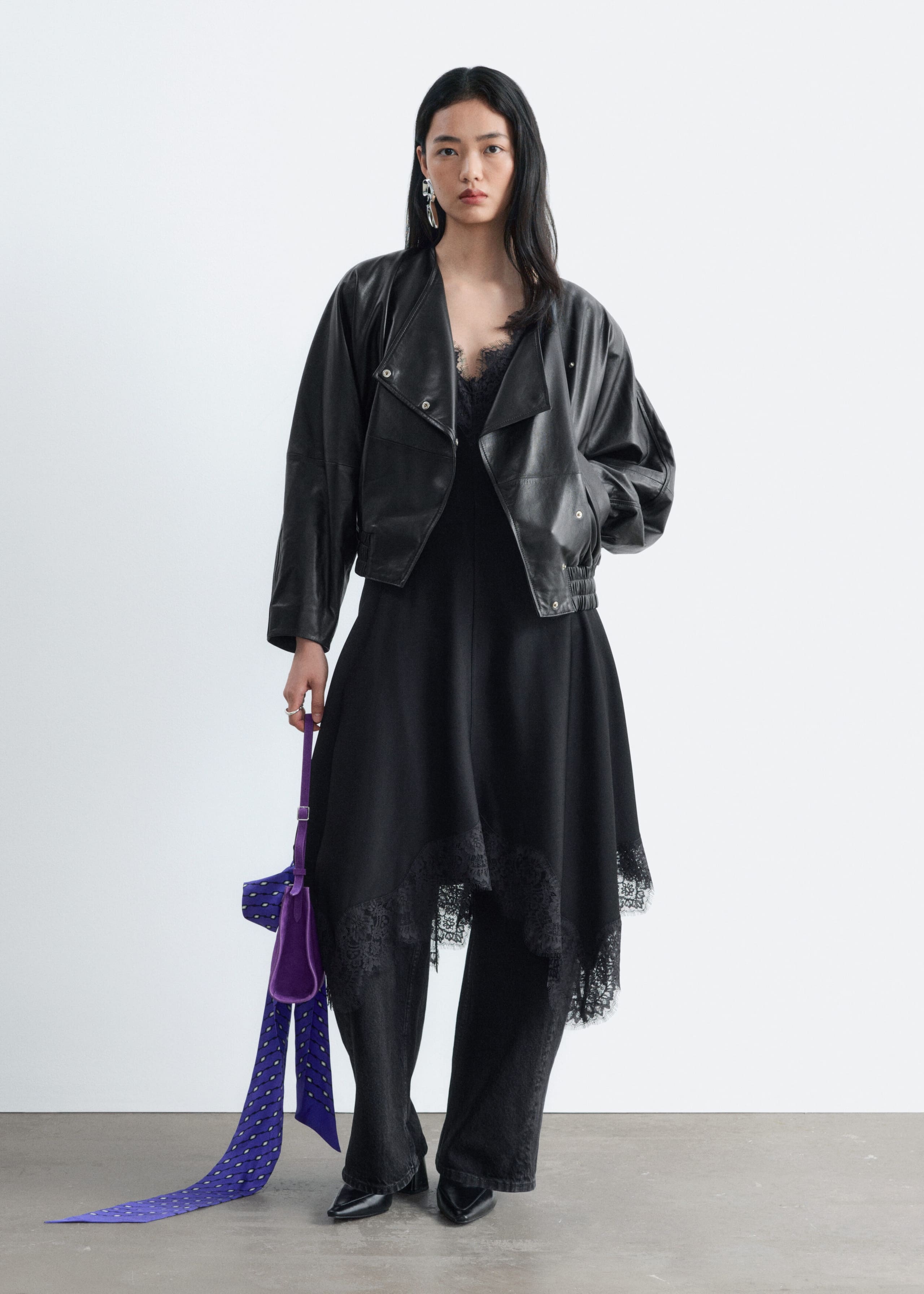 Skórzana kurtka typu bomber – Czarny – Lookbook