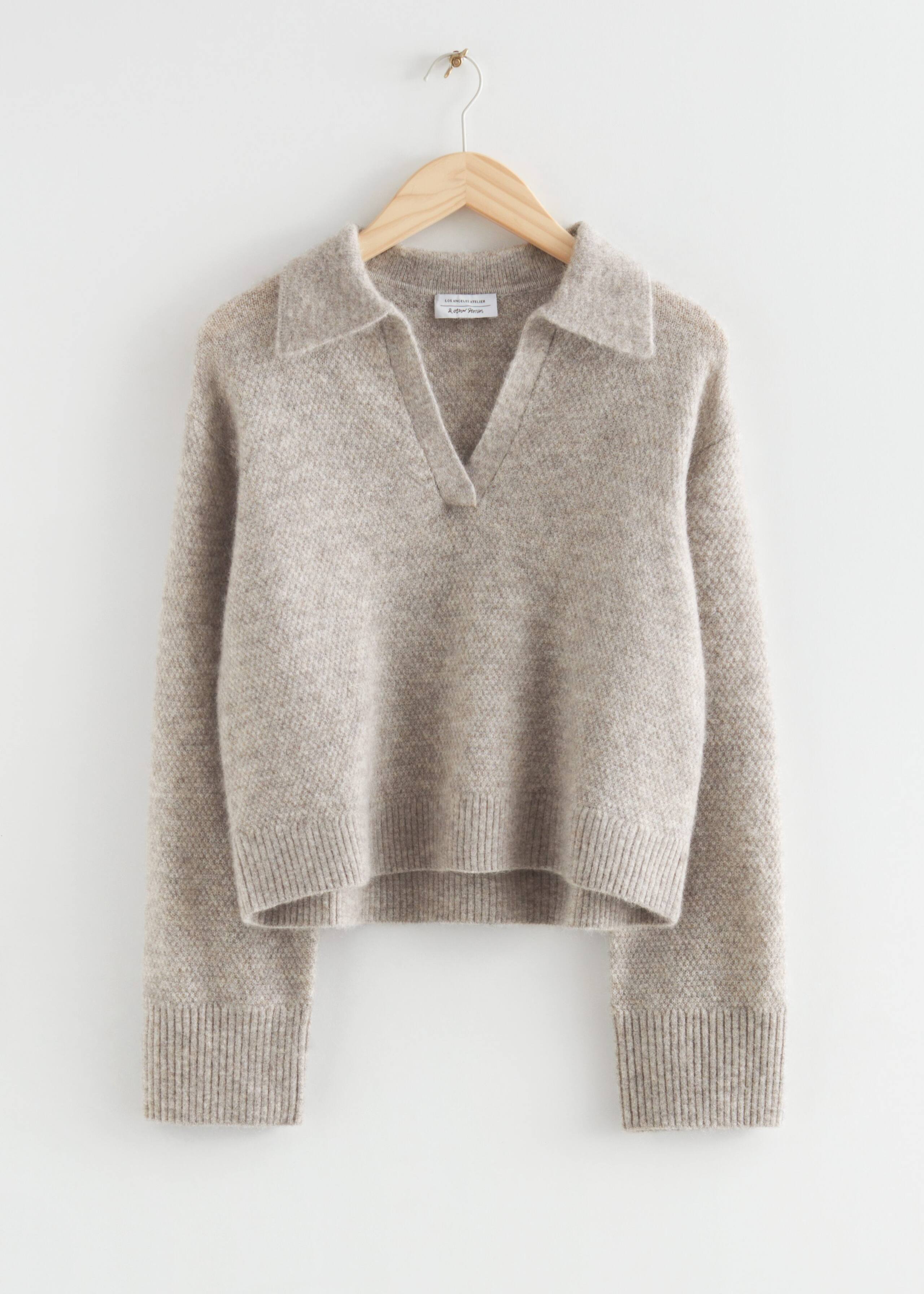 CollaredBoxyKnitJumper - Grey - Bodegón
