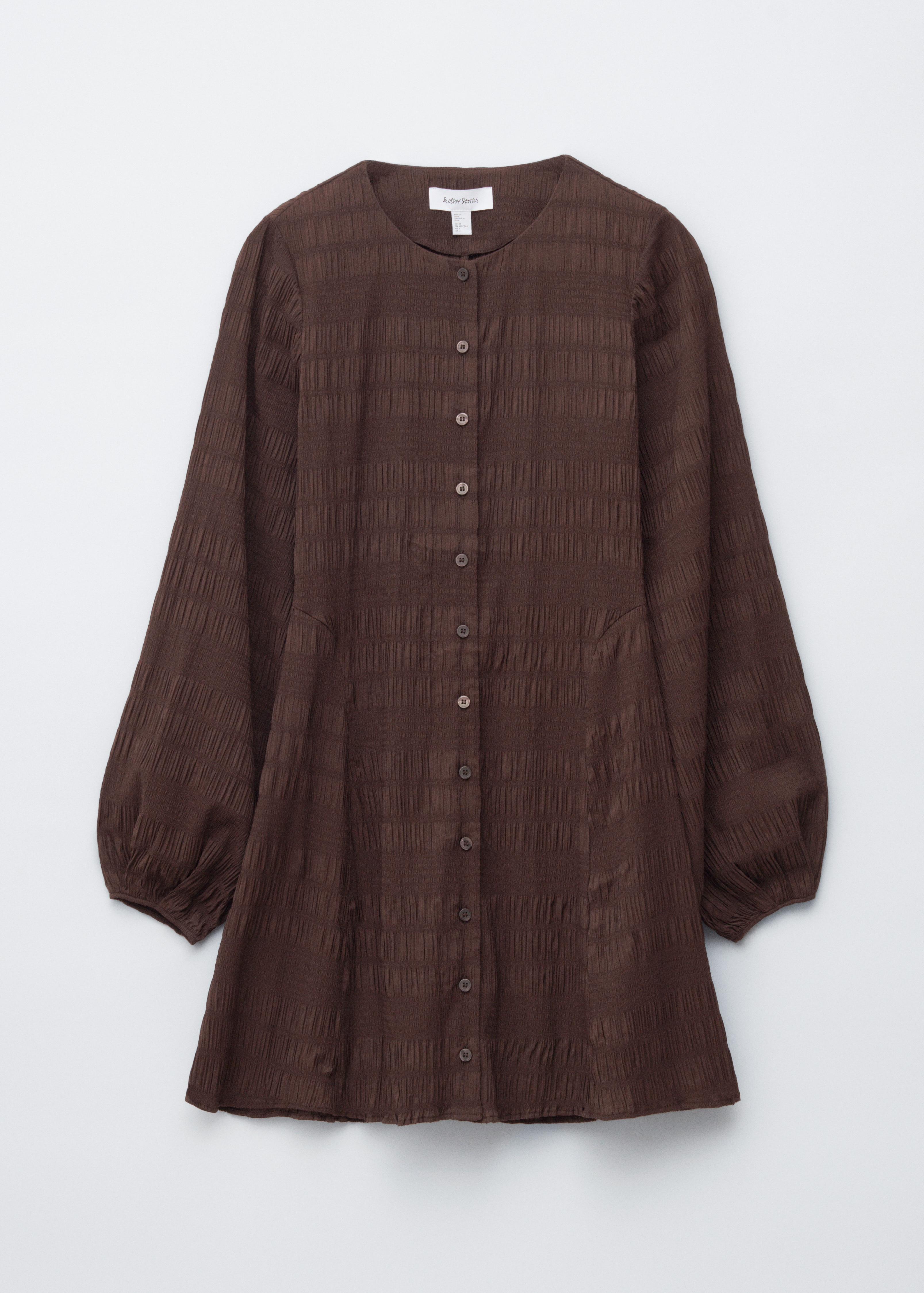 Minivestido com mangas balão e franzidos - Castanho escuro/Azul escuro