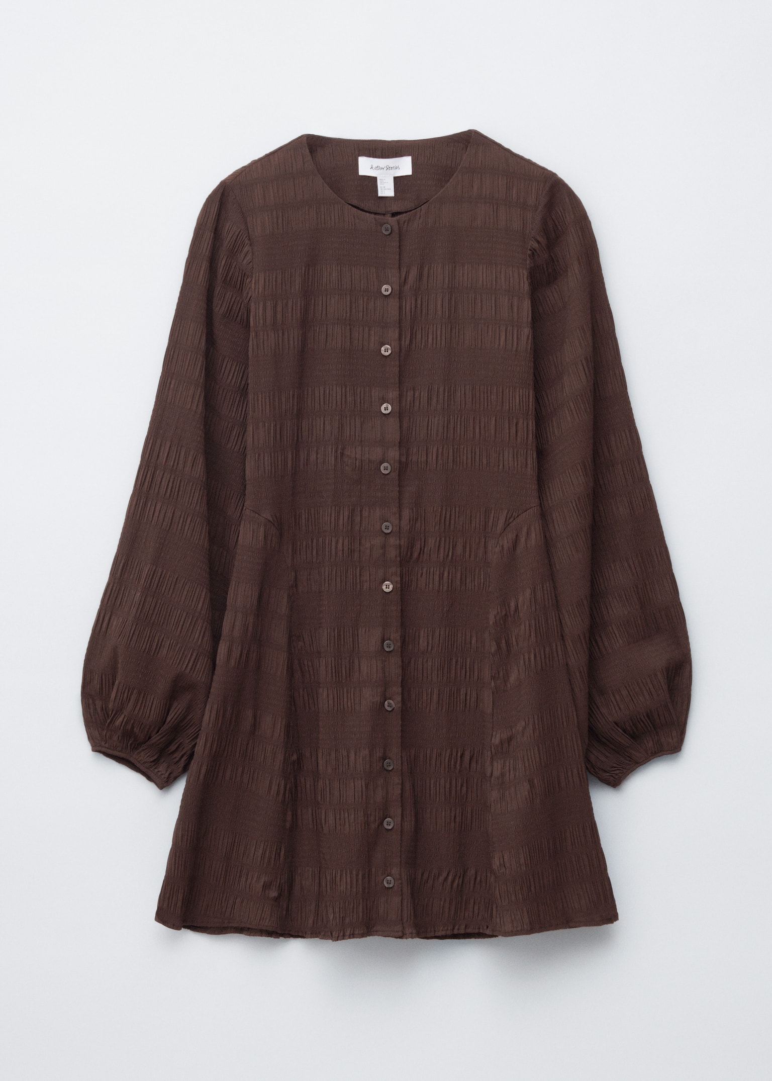 Gesmokte mini-jurk met ballonmouwen - Donkerbruin/Donkerblauw - 2