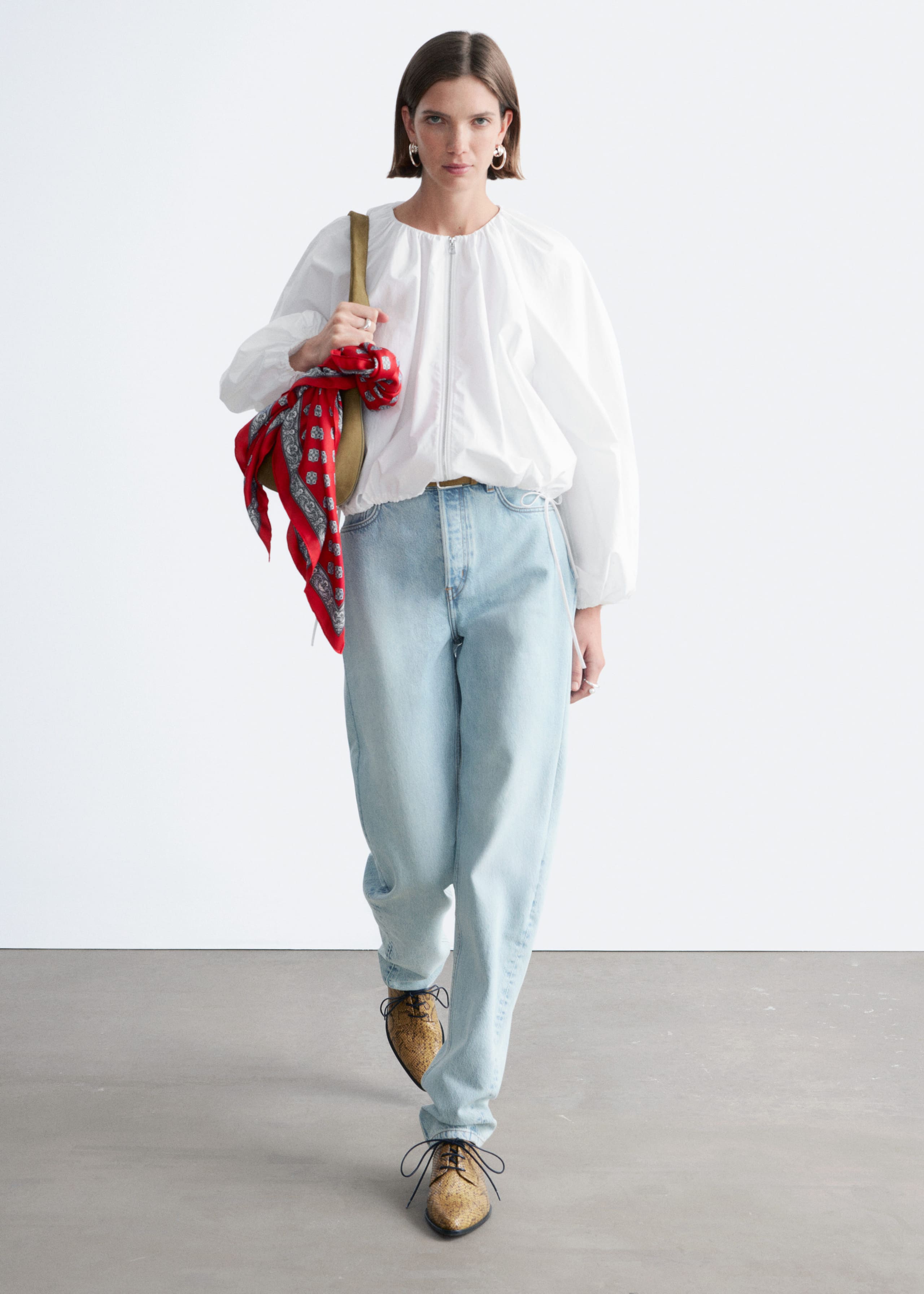 Image of Cotton Poplin Zip-Front Blouse