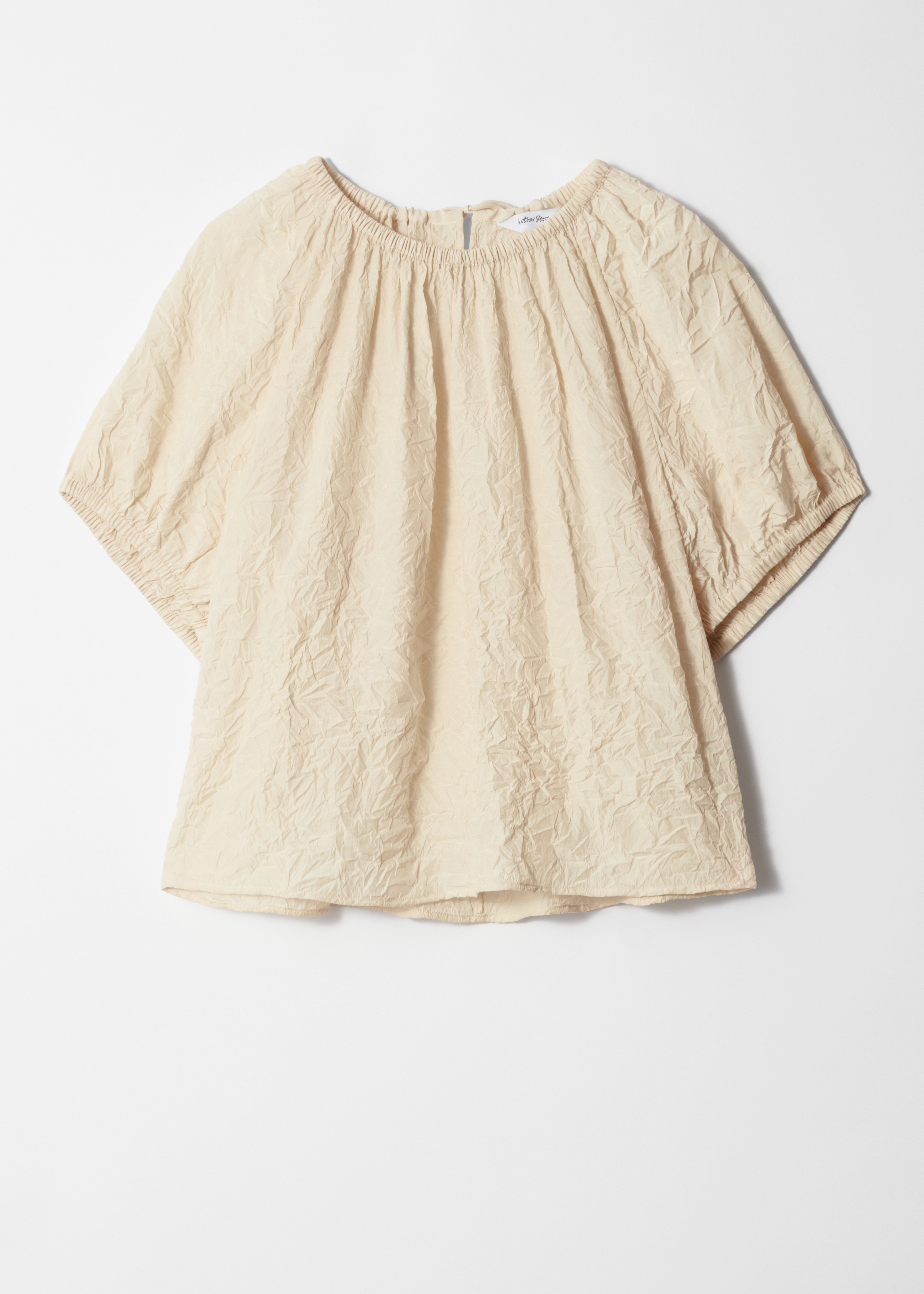 Strukturierte Bluse mit kurzen Ärmeln - Beige/Blau
